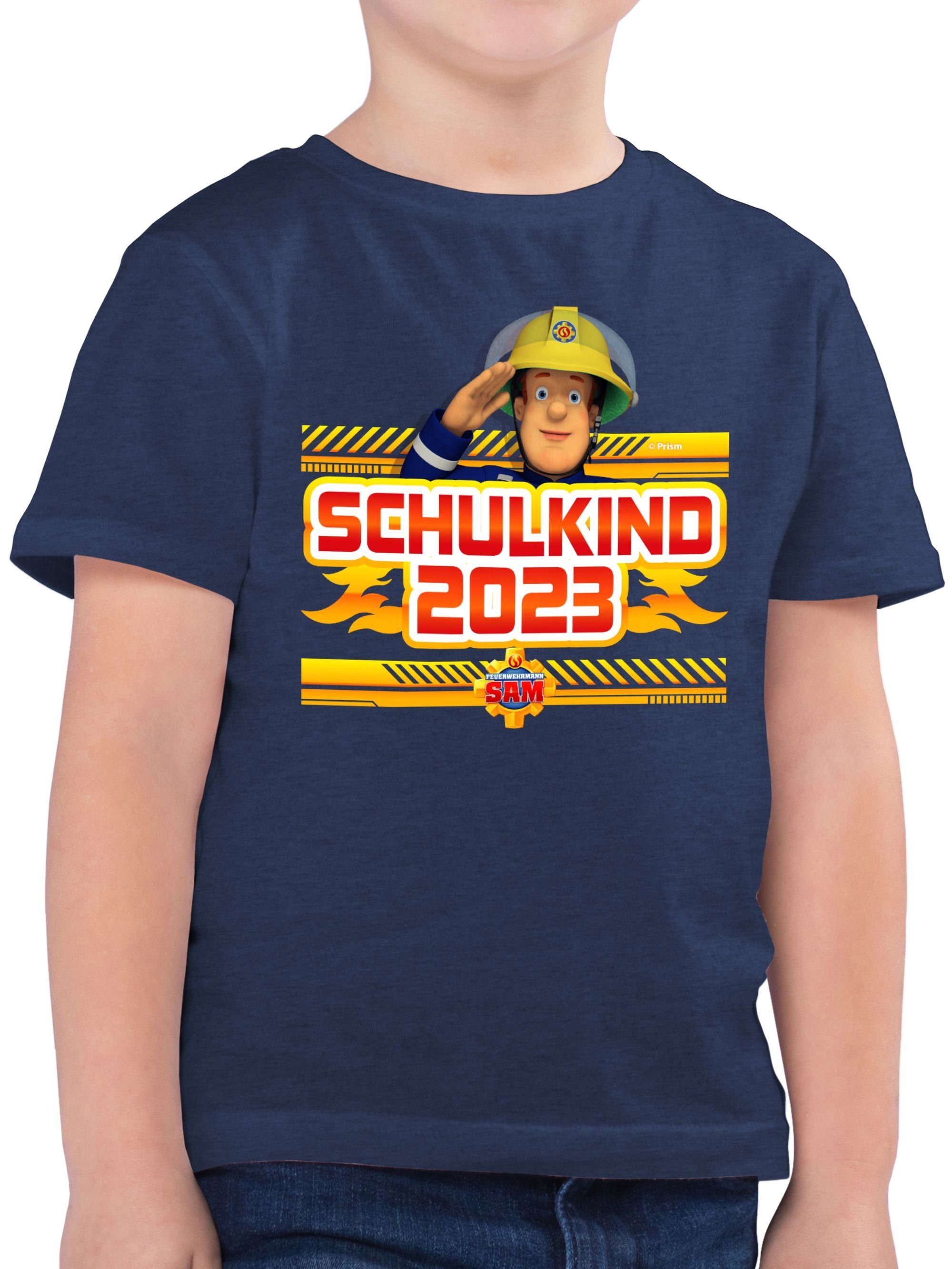 Shirtracer T-Shirt Einschulung Schulkind 2023 Sam Feuerwehrmann Sam Jungen 03 Dunkelblau Meliert
