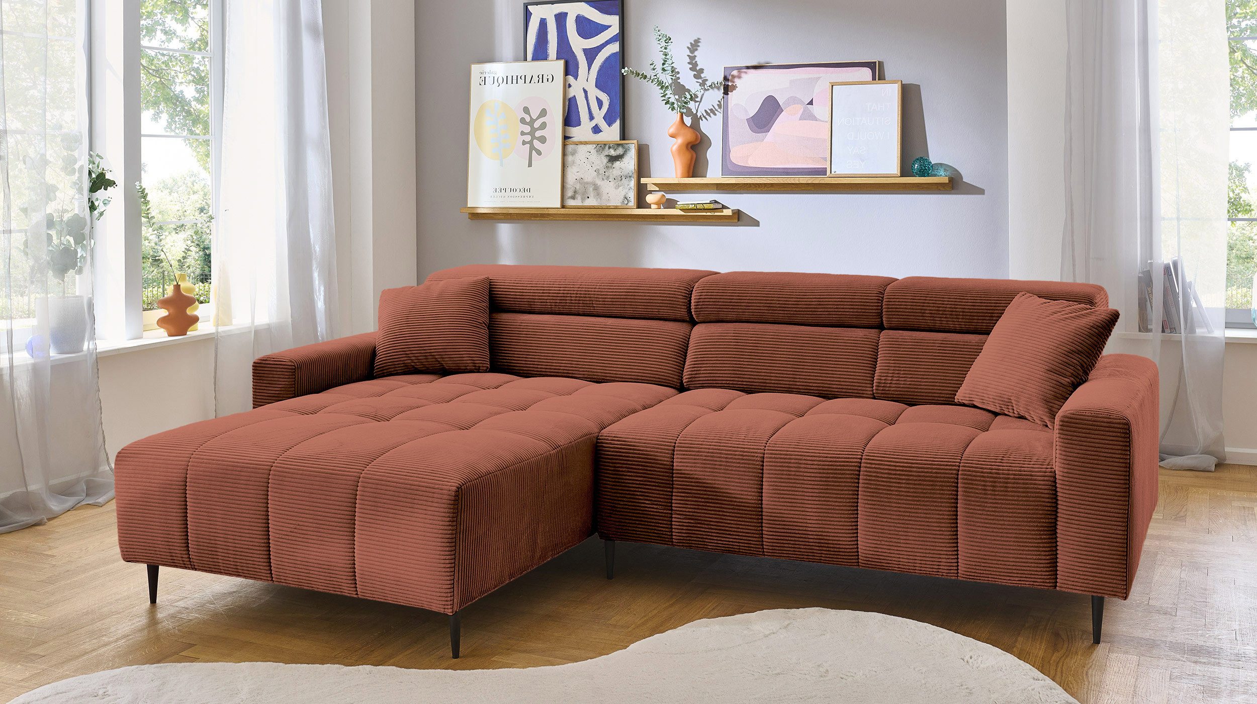 Massivart® Ecksofa Cord 256 cm / Cordsofa / Sitztiefen- & Kopfteilverstellu günstig online kaufen