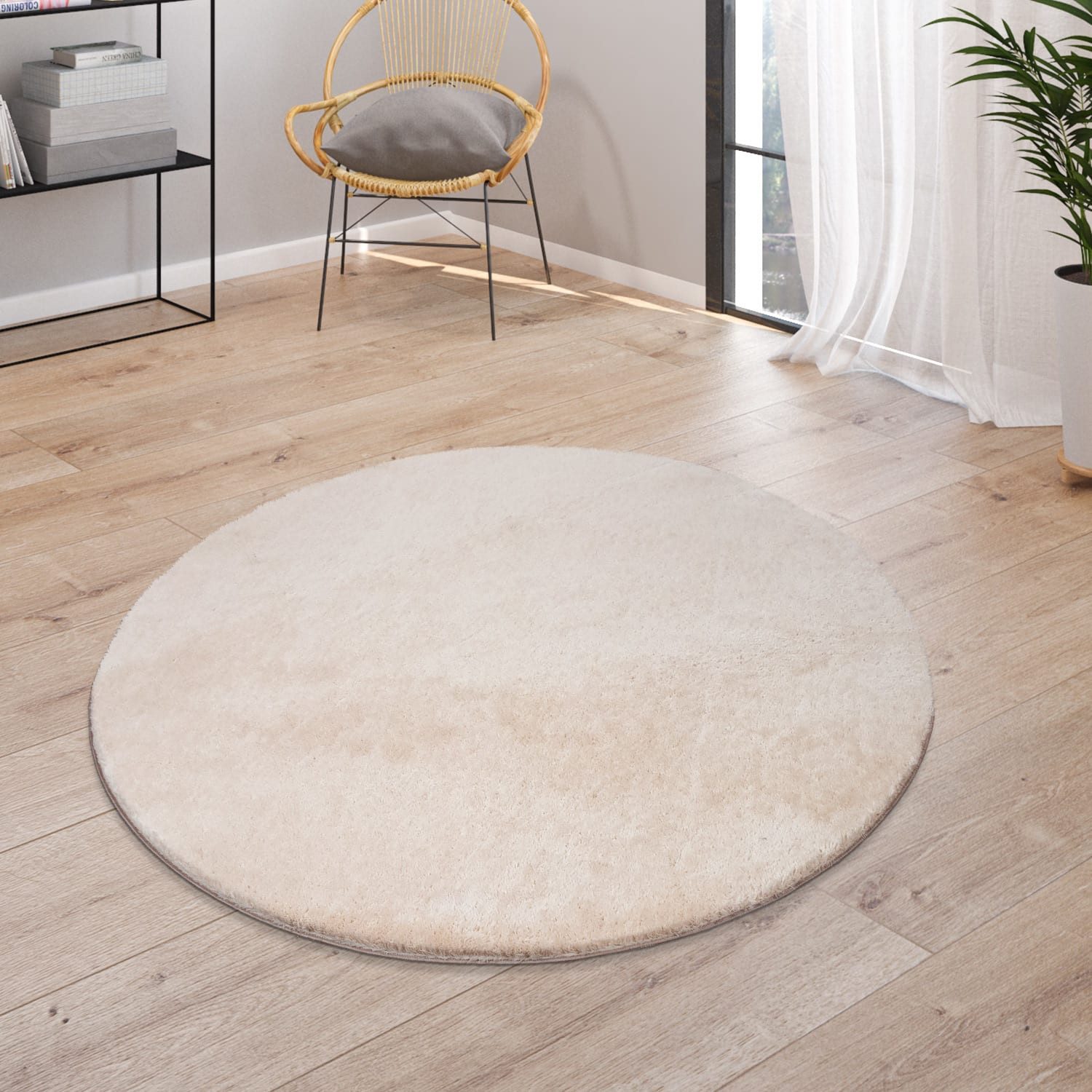 KADIMA DESIGN Teppich waschbar Unifarben Wohnzimmer schmutzabweisend Teppich Kurzflor, Rund, Höhe: 14 mm, Florhöhe: 10 mm, Polyester, Rücken aus Felt + Dots, Rund, 80D, Beige