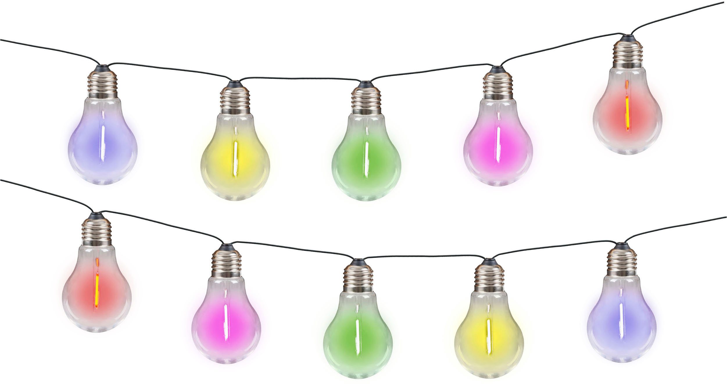 näve LED-Lichterkette Linda, 10-flammig, Solar, 10 Glühbirnen klar, RGB-LED, Dämmerungssensor, Zuleitung 180cm