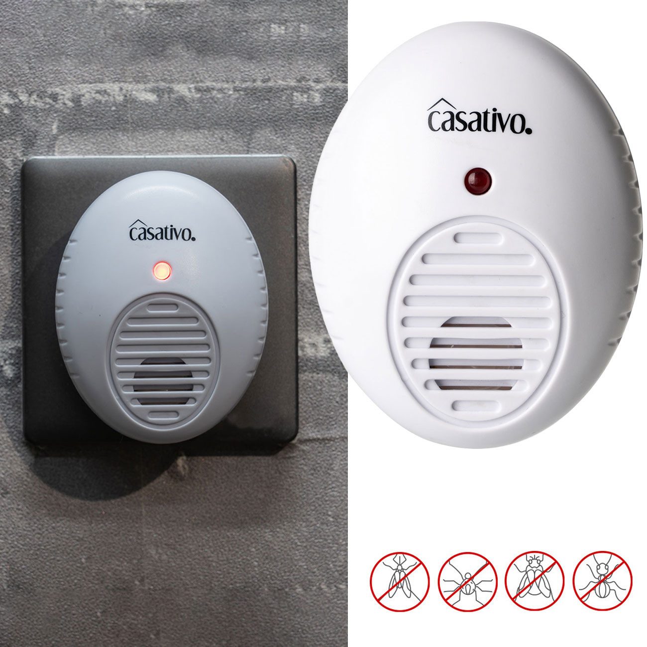 Casativo Insektenfalle Ultraschall Insektenvertreiber Steckdose 47 m² Mücken-&Moskitoabwehr, Ultraschall-Frequenz 25 kHz, Leistung 1,1 Watt, chemiefrei