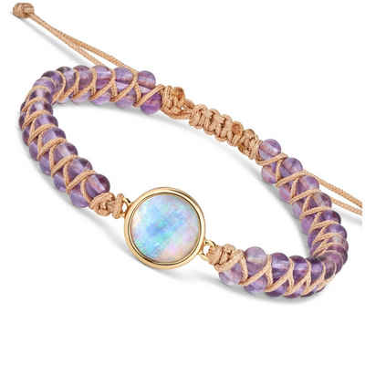 BENAVA Armband Yoga Armband - Amethyst Edelstein Perlen mit Kristall Anhänger, Handgemacht