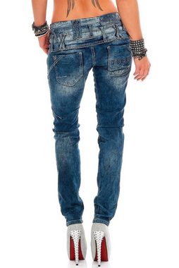 Cipo & Baxx Slim-fit-Jeans Low Waist Hose BA-WD245 mit Ziernähten und Markenlogo Stonewashed