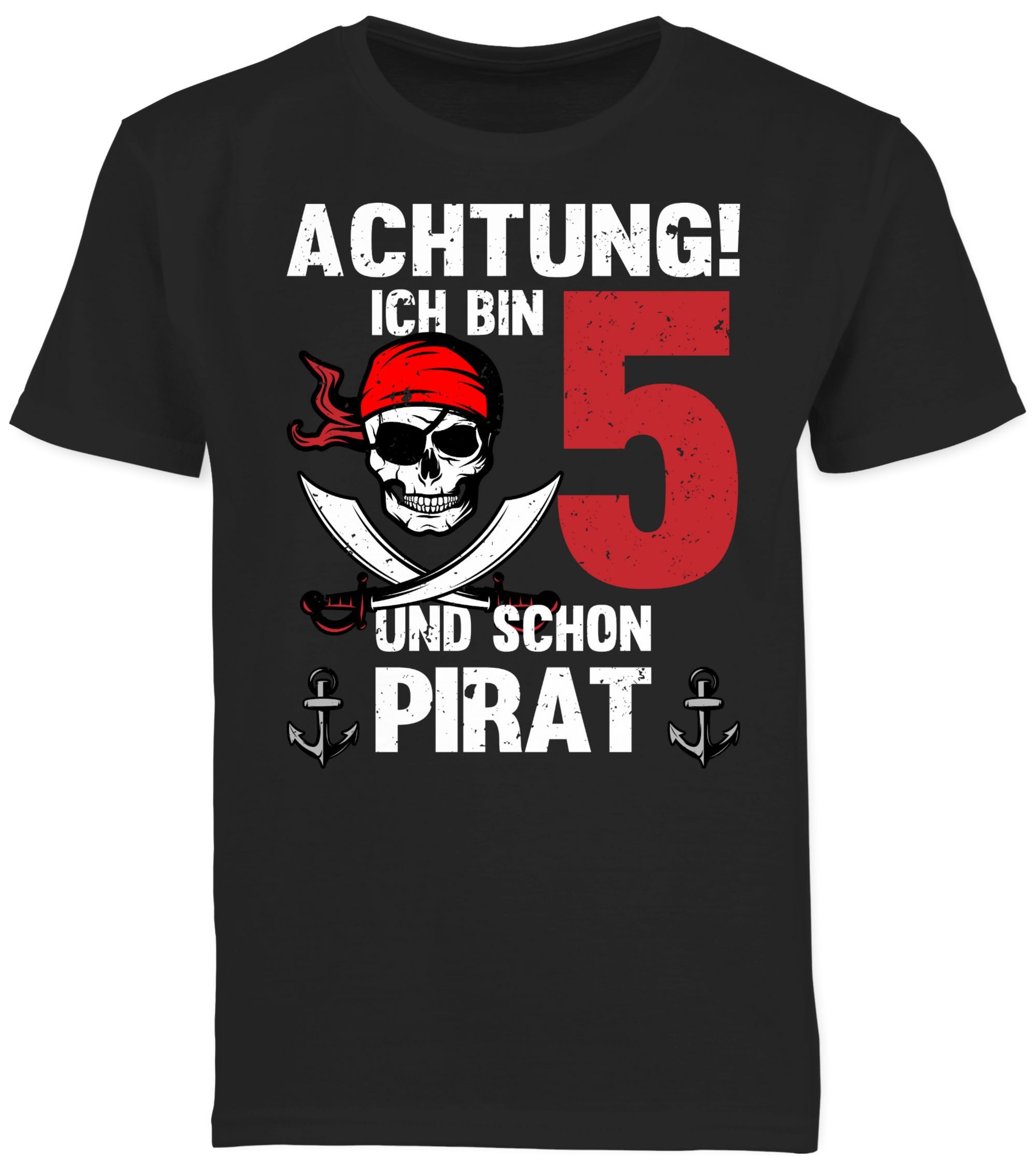 T-Shirt Achtung Ich bin 5 und schon Pirat, Piraten Geburtstag 5 Jahre