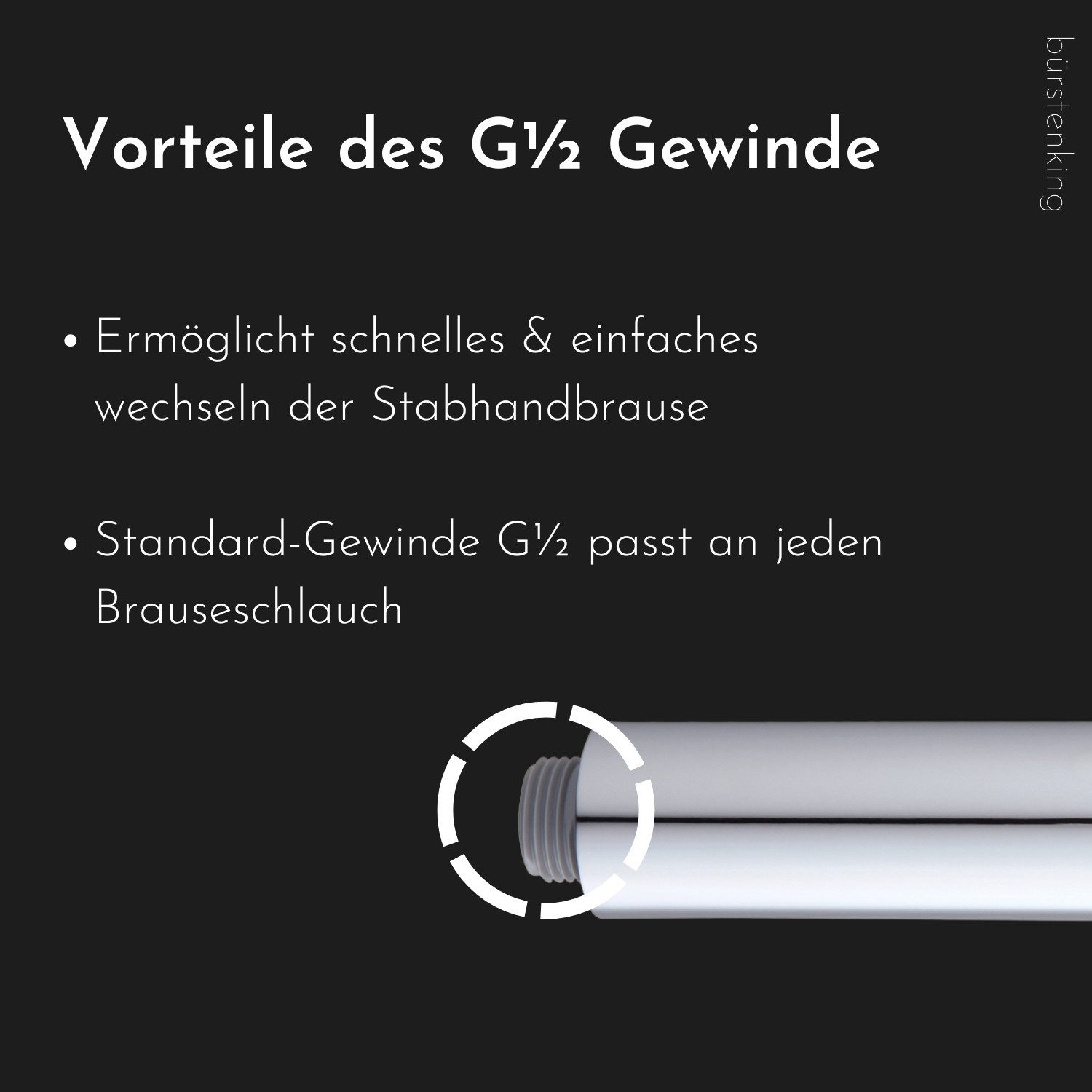 Bürstenking Handbrause Stabbrause Chrom – wassersparend, Silikondüsen G 1/2“ Anschlussgewinde, Wassersparend – Bild 5 von 5