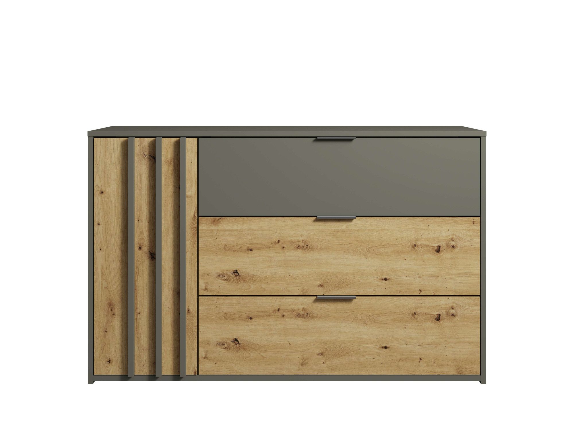 Home affaire Kommode Kommode Loreto mit 3 Schubladen und eine Tür, B/T/H 125/36/80 cm, Kommode mit Schubladen und Drehtür sowie MDF-Lamellen