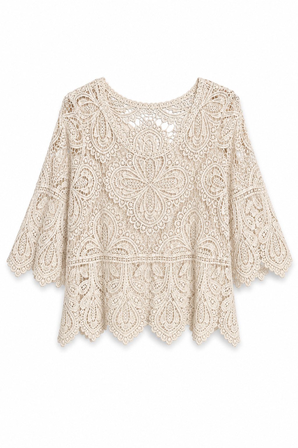ITALY VIBES Spitzenbluse - Häckel-Shirt mit ausgestellten Ärmeln - Boho - ITALY VIBES ONE SIZE - passend für Größen XS - M