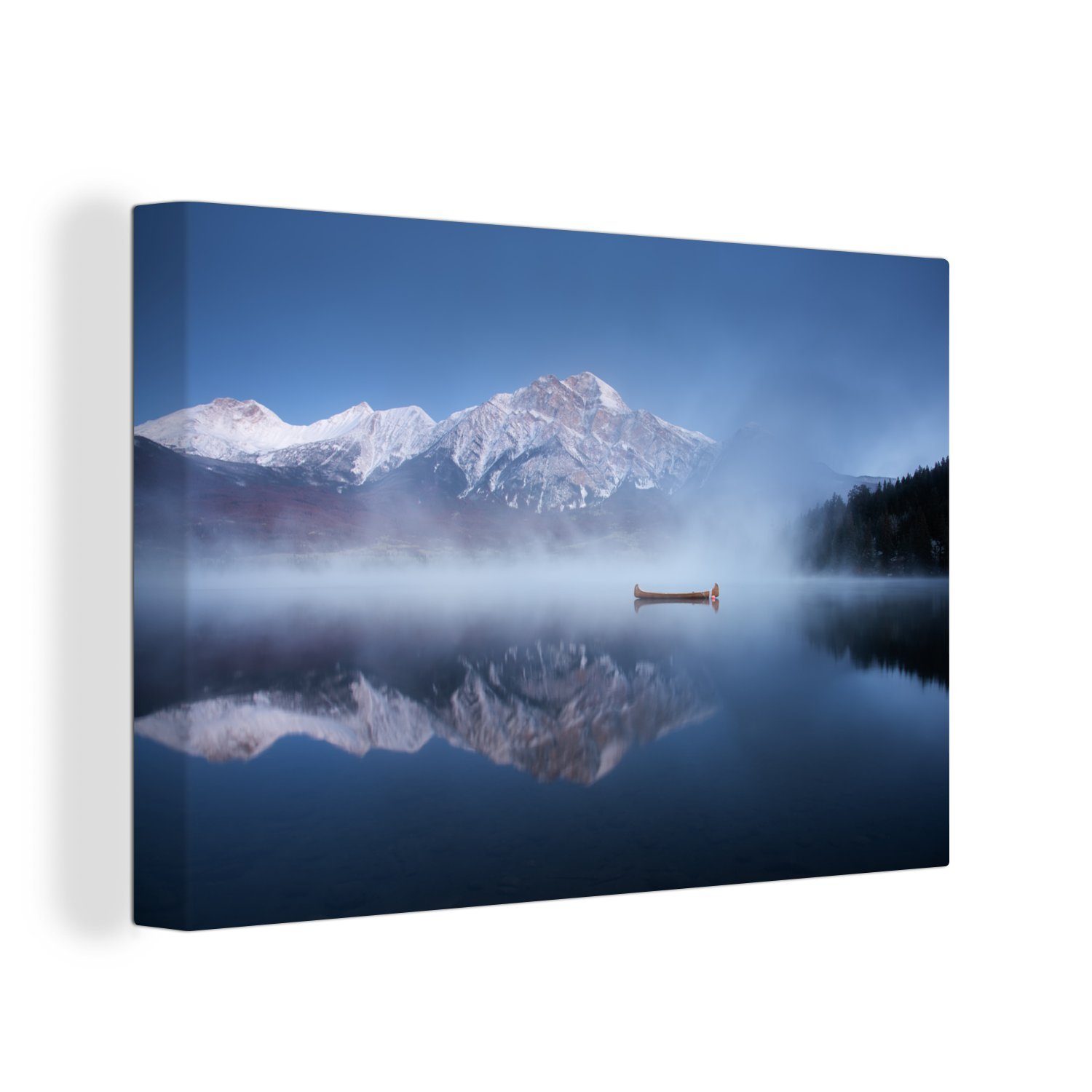 OneMillionCanvasses® Leinwandbild Pyramid Lake im 30x20 cm Kanada, Jasper (1 in Park Aufhängefertig, Wanddeko, National St), Wandbild Leinwandbilder