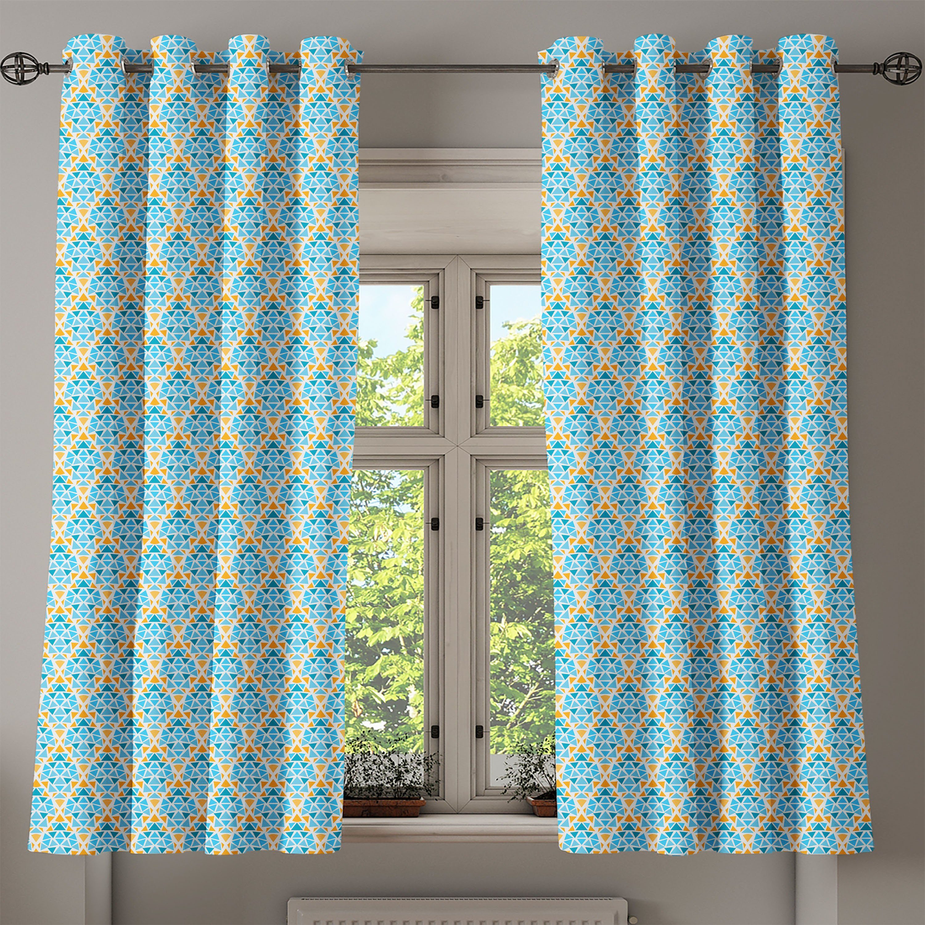 und Gelb Motiv 2-Panel-Fenstervorhänge Schlafzimmer Abakuhaus, Gardine Wohnzimmer, Dekorative Triangle für Blau