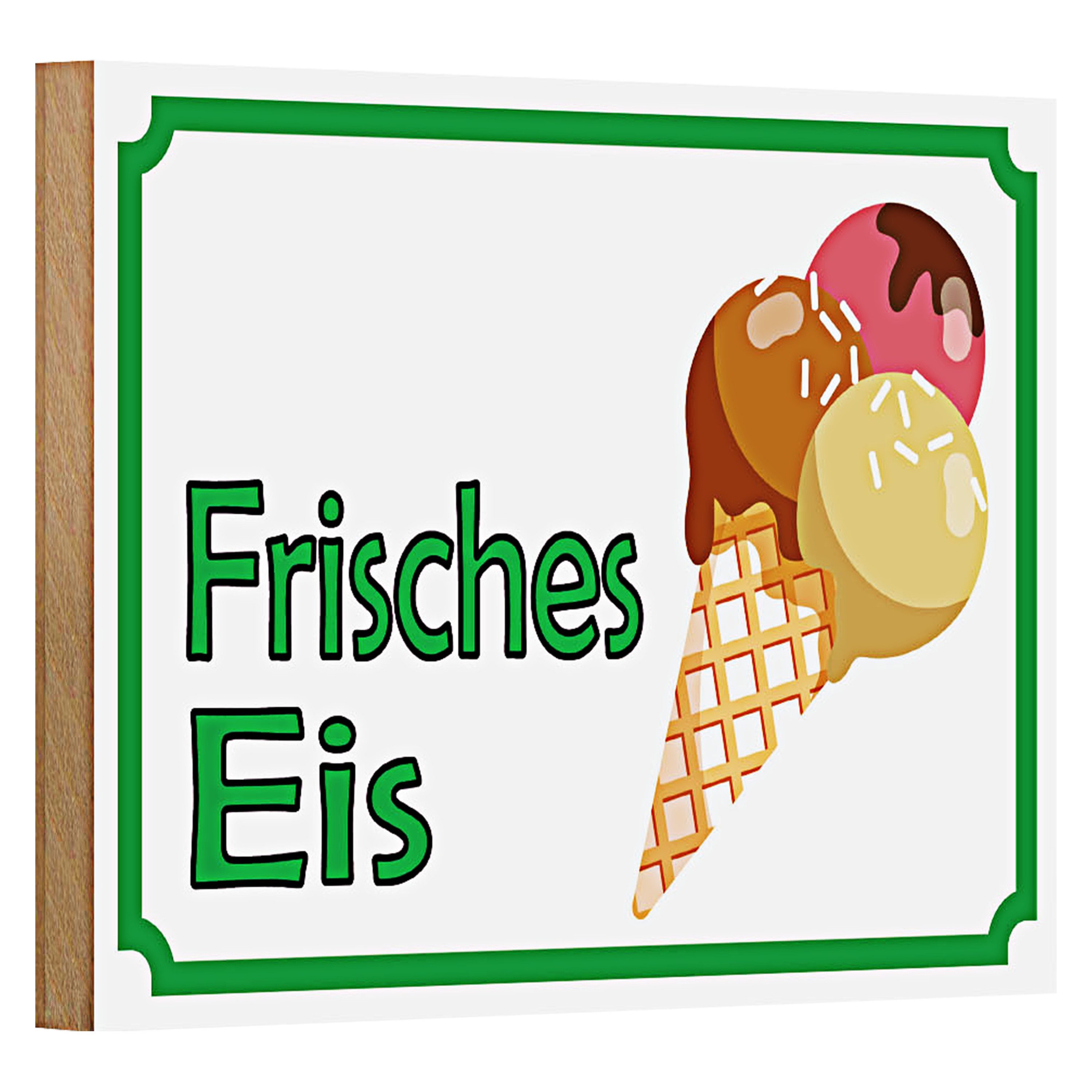 Roomando Holzbild Hinweis 18x12cm frisches Eis Verkauf
