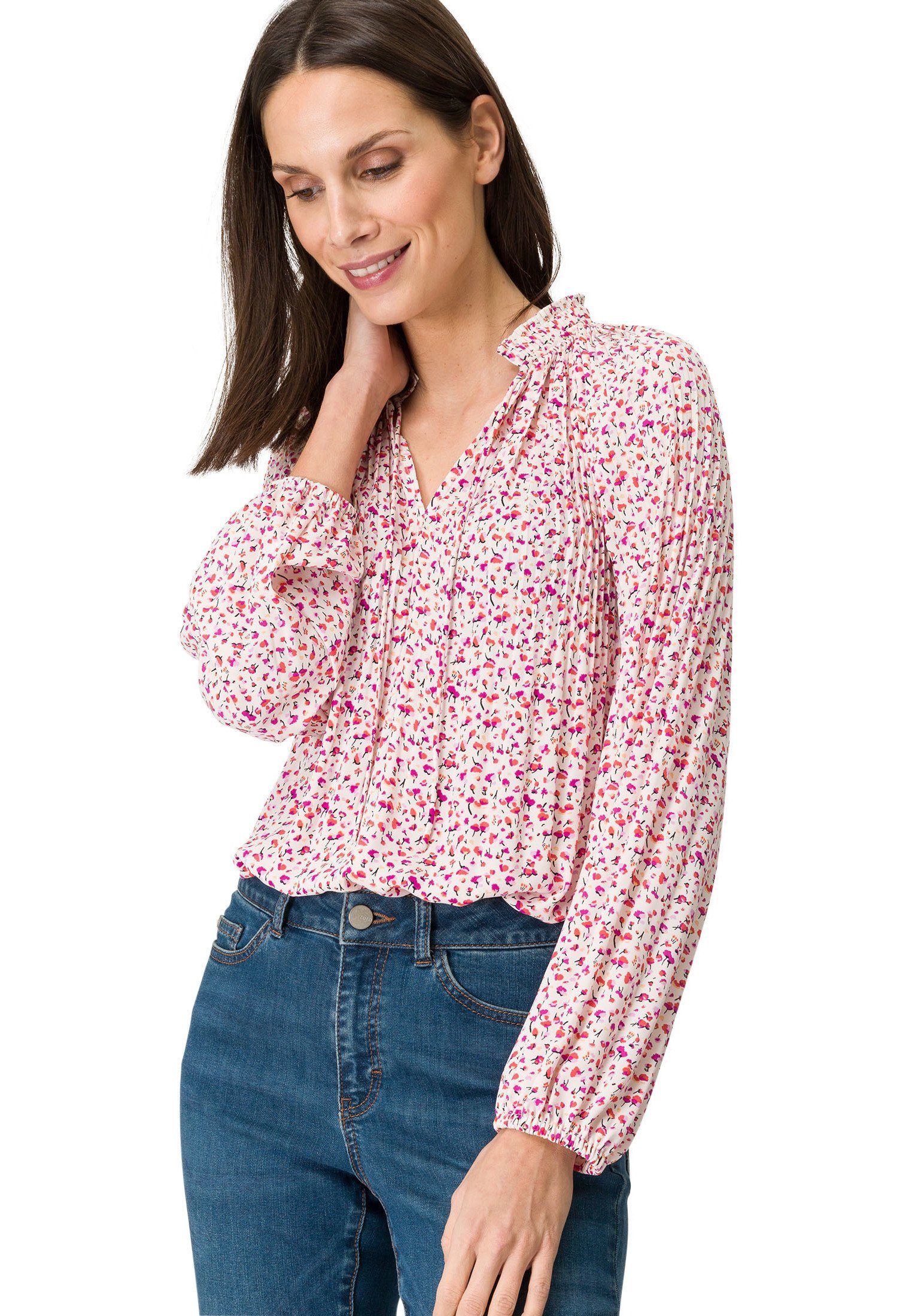 Zero Langarmbluse Bluse mit Blumen Bindedetail