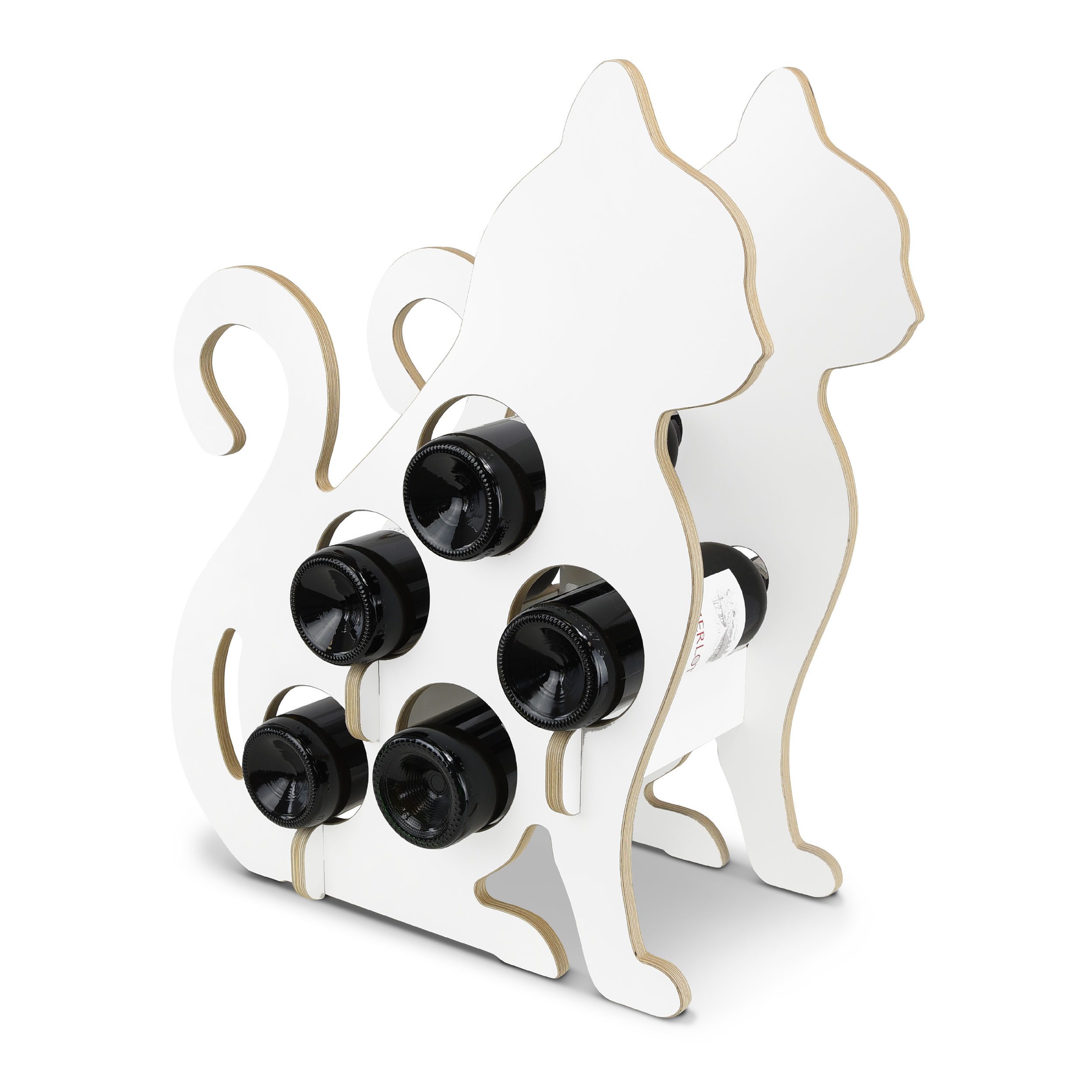 stadtecken Weinregal Deko-Regal in Katzenform aus Holz, Flaschenhalter, Handgefertigt, Elegantes Design