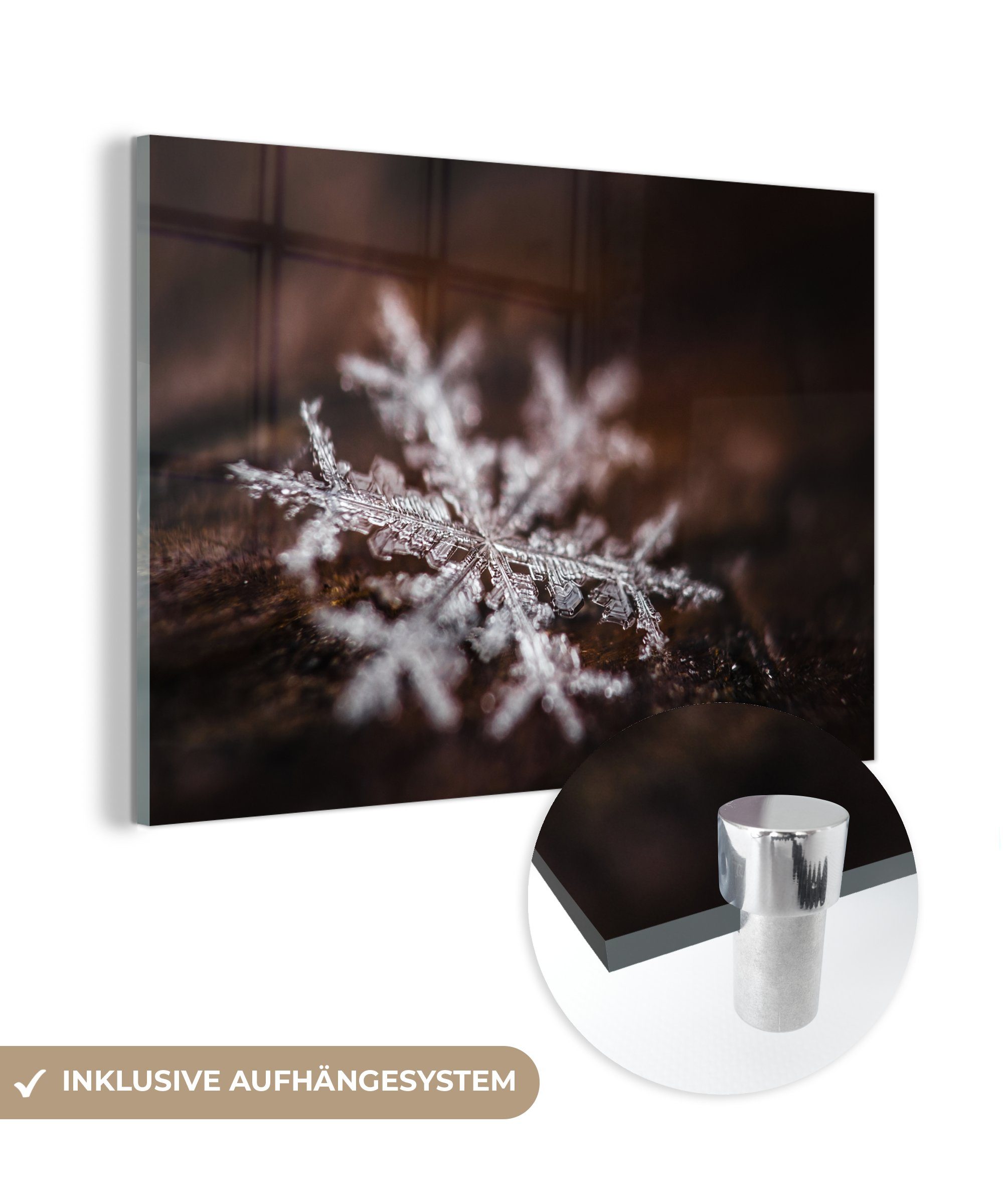 MuchoWow Acrylglasbild Nahaufnahme einer Schneeflocke mit begrenztem Fokus, (1 St), Acrylglasbilder Wohnzimmer & Schlafzimmer