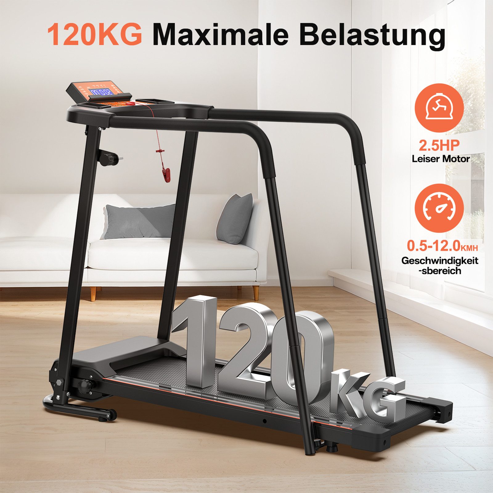 ANYSUN Laufband Laufbänder für Zuhause, mit erweiterte Handläufer (tragbare klappbare Laufband,für Recovery Fitness), mit optionaler App-Steuerung, Tragkraft bis 120 kg