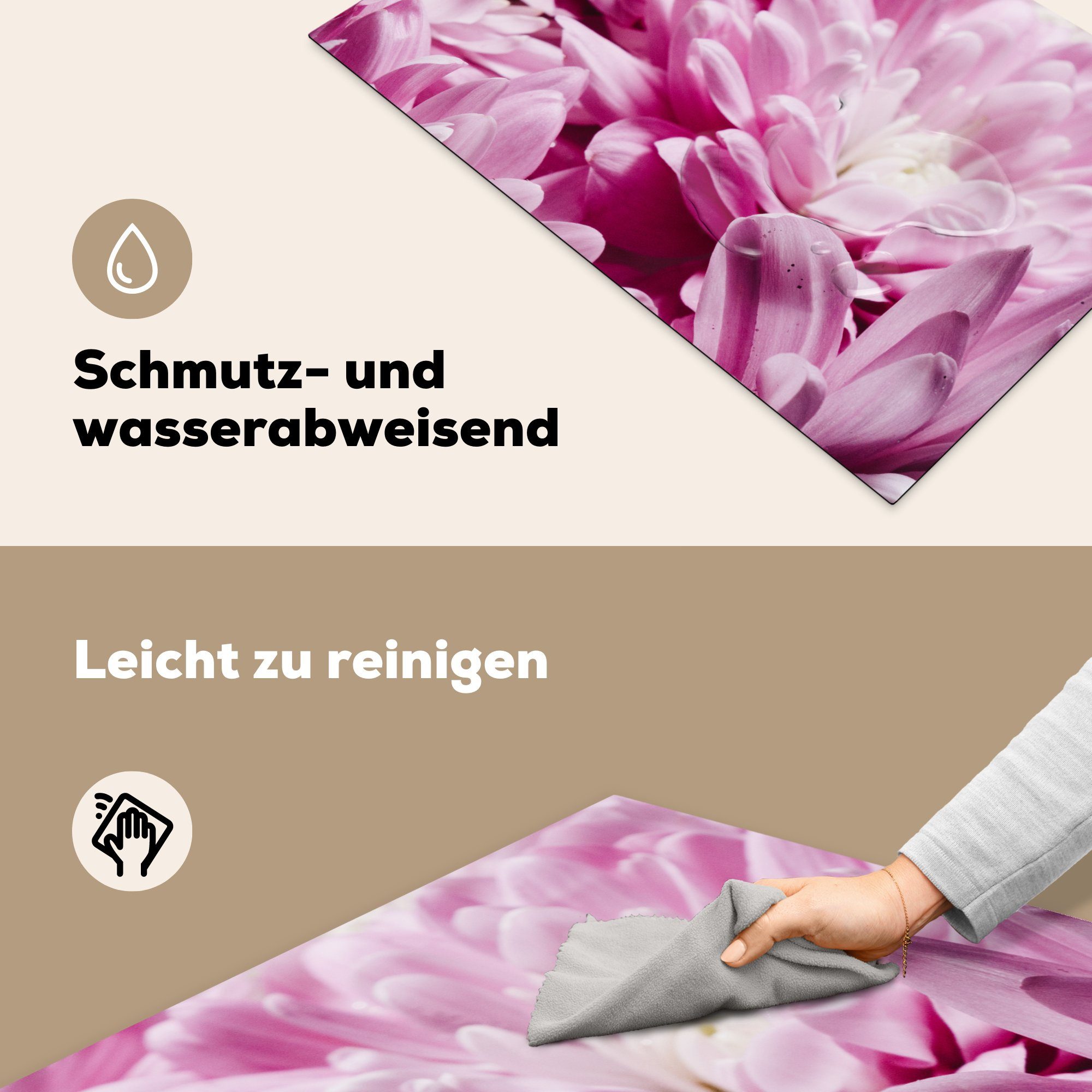 die Ceranfeldabdeckung Vinyl, - Schutz für tlg), cm, Rosa Herdblende-/Abdeckplatte Induktionskochfeld (1 MuchoWow Natur, küche, 81x52 - Blumen