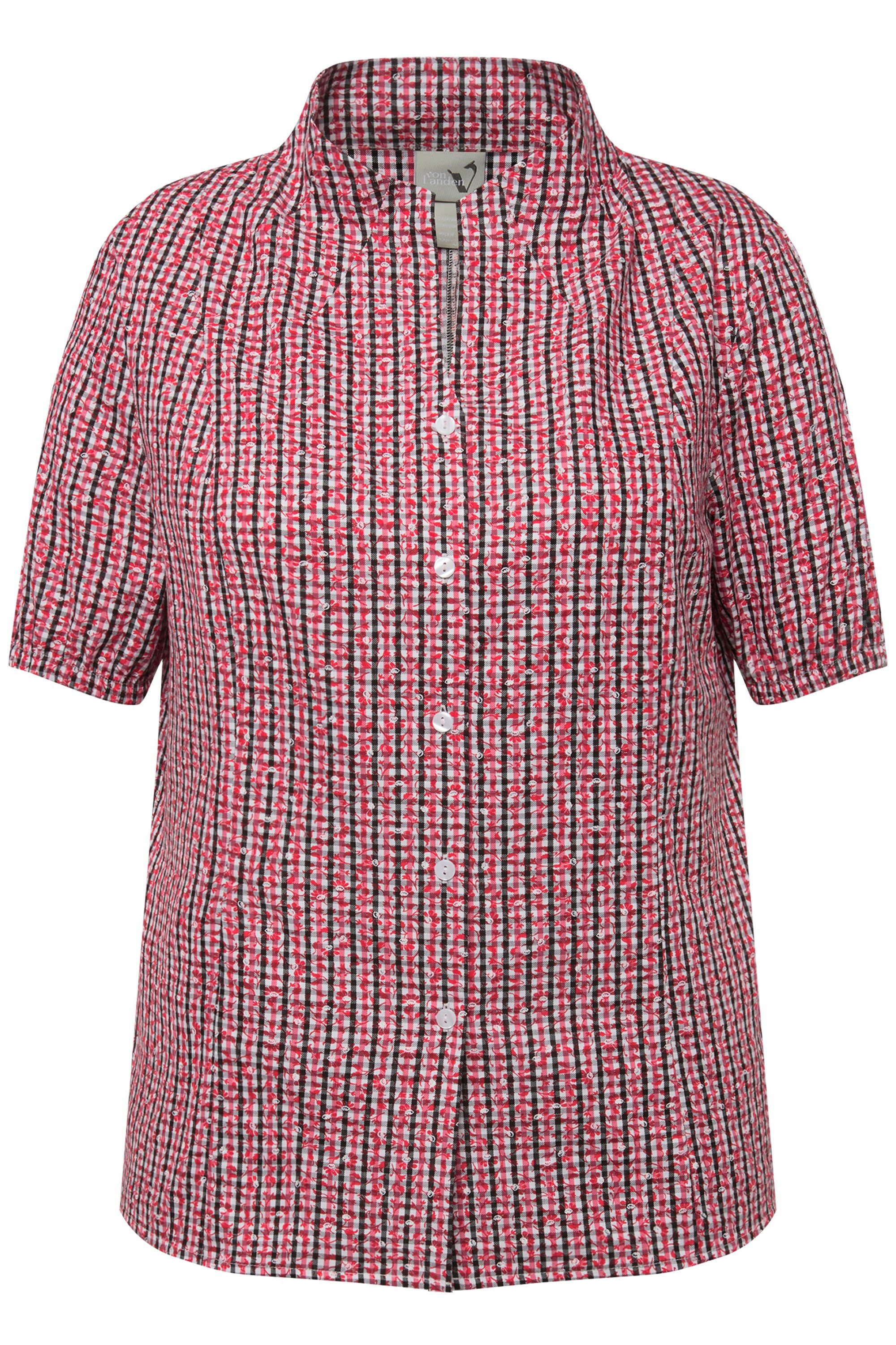 Ulla Popken Longbluse Trachtenbluse Karo Kelchkragen V-Ausschnitt günstig online kaufen