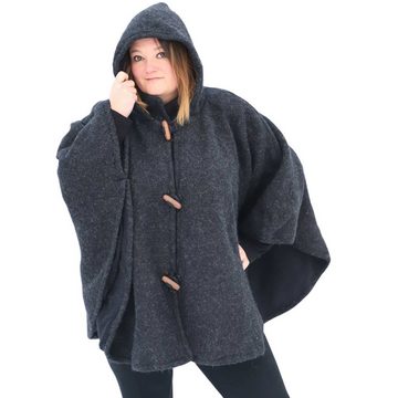 KUNST UND MAGIE Strickcape Strick Poncho+Kapuze Umhang Cape Strickjacke Wolle Jacke Winter Mantel