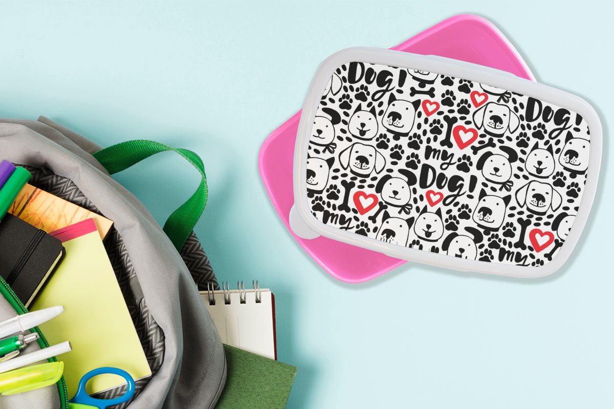 MuchoWow Lunchbox Kunststoff Mädchen, Zitat - - Snackbox, Kinder rosa Kinder, - Jungen - Kunststoff, Hund - Mädchen Brotbox Kinder, Muster - für Brotdose Erwachsene, (2-tlg)