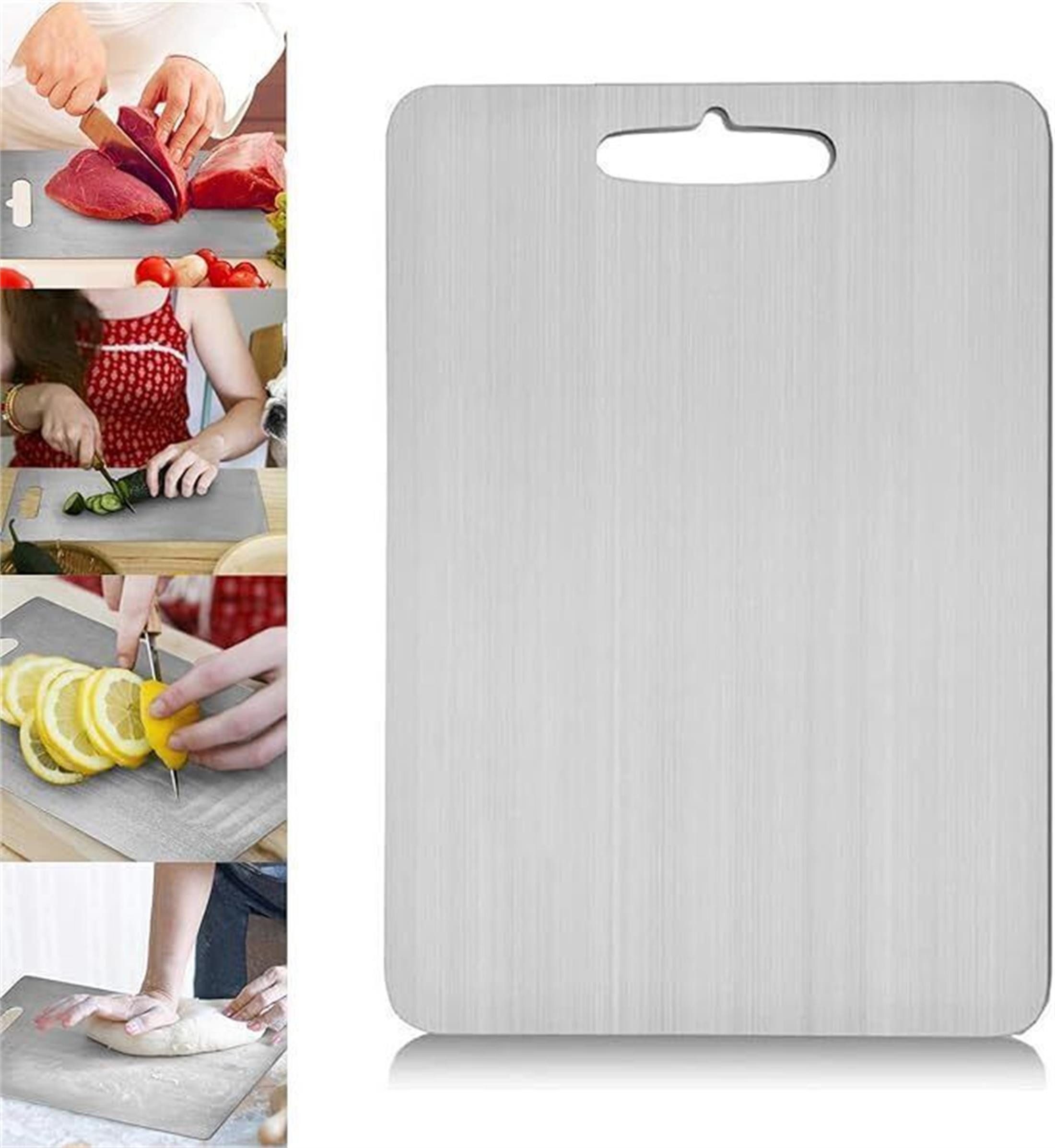 Luckice Schneidebrett Titan-Schneidebrett doppelseitig, Edelstahl 1,5 mm,3 Größen,39/34/29cm, (für Küche & Camping, robust & hygienisch), 29x20cm/34x23cm/39x28cm