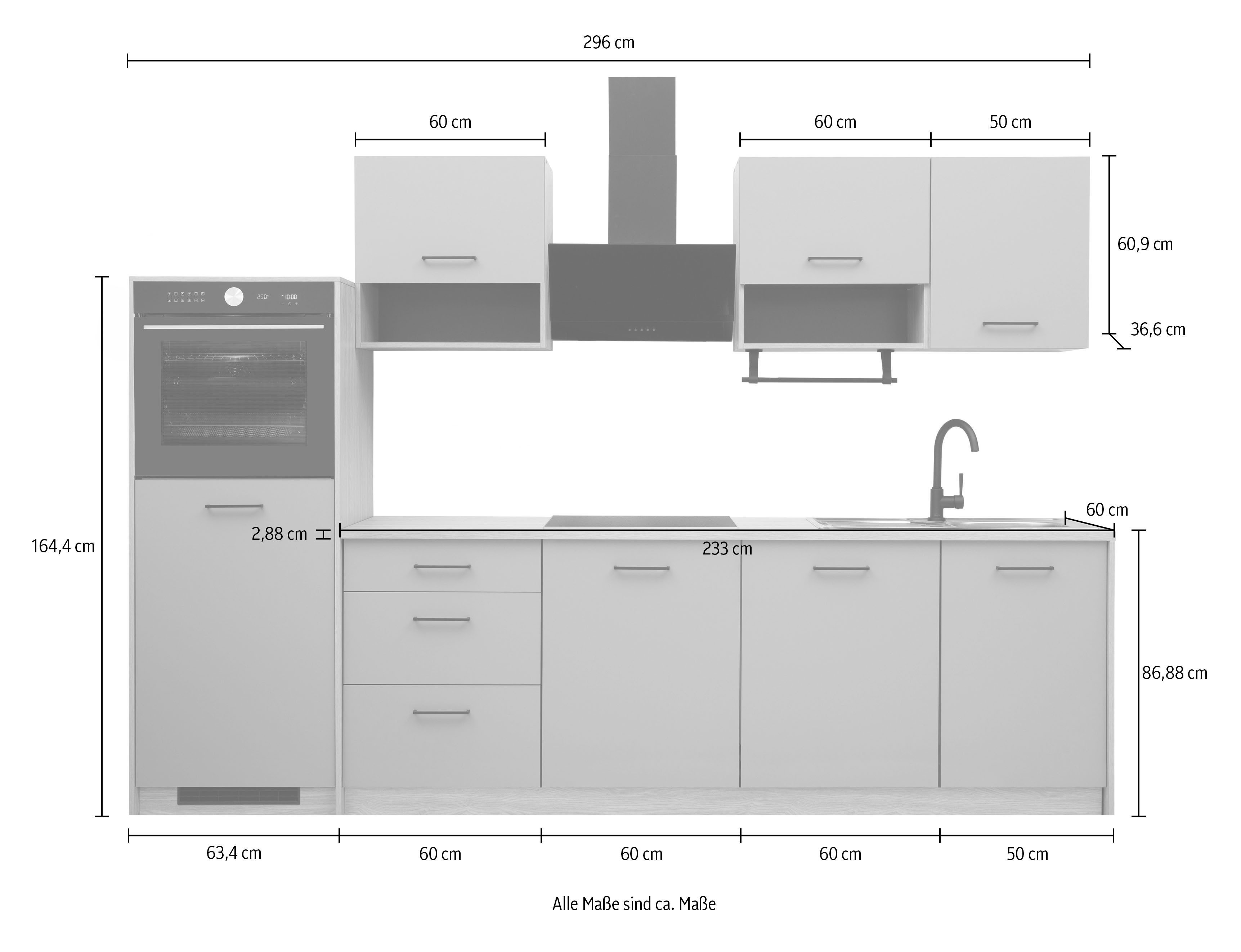 KOCHSTATION Küchenzeile KS-Kolari, Küchenblock Made in Germany, Breite 290 cm, wahlweise mit Hanseatic-E-Geräten