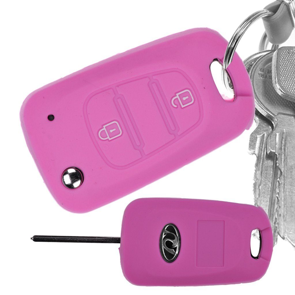 mt-key Schlüsseltasche Autoschlüssel Softcase Silikon Schutzhülle Rosa, für Kia Picanto Rio Sportage Hyundai Elantra Accent 2 Tasten Schlüssel