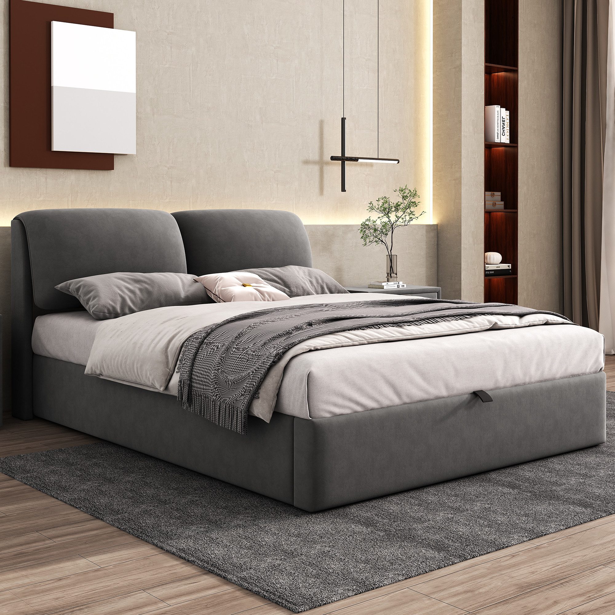 REDOM Polsterbett Hydraulisches Bett (140*200cm), mit 3 Schubladen,Bettkasten zur Aufbewahrung, Lattenrost mit Kopfteil