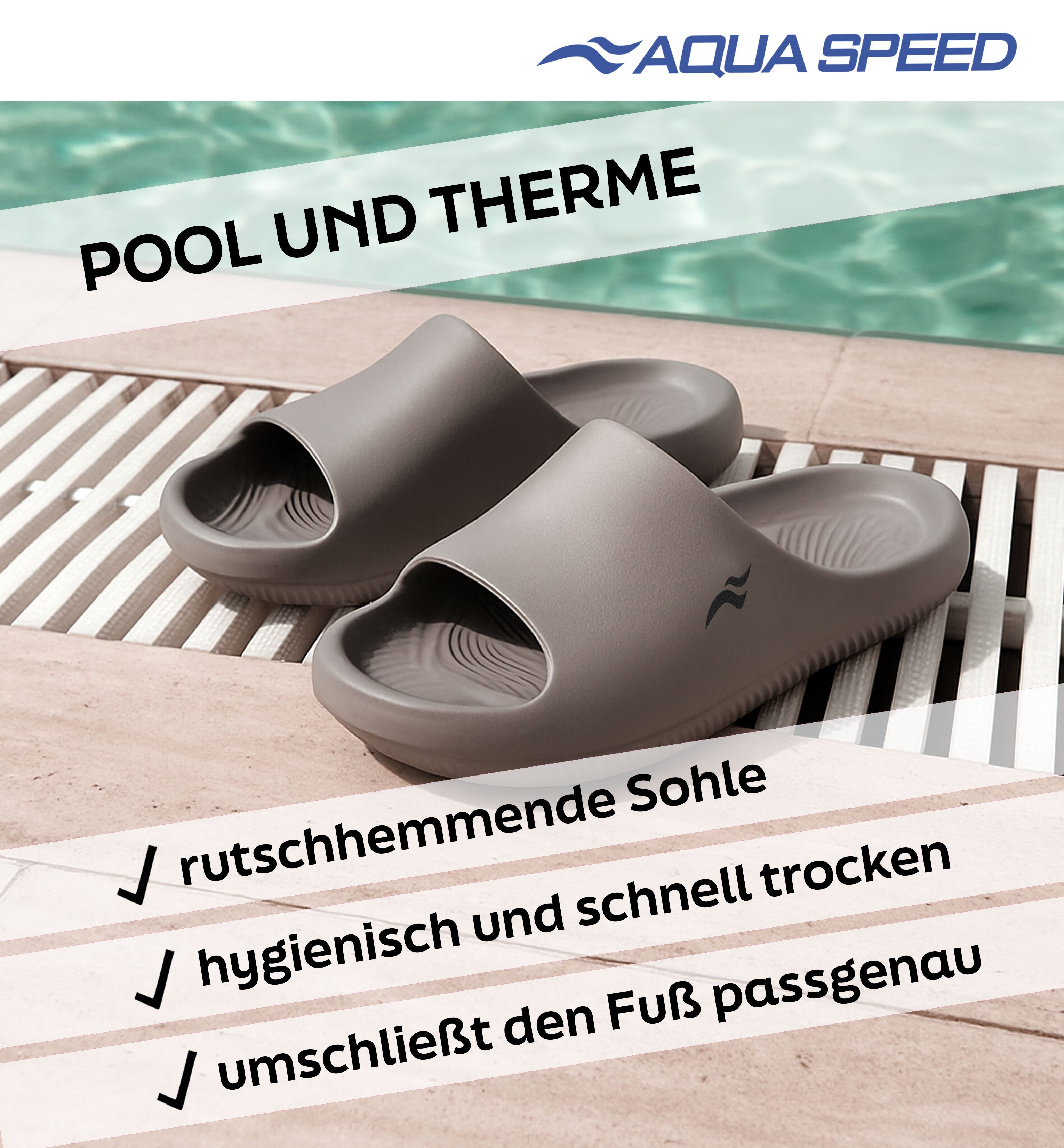 Aqua Speed Toledo Badelatschen dicke Sohle Wellness + Mikrofaserhandtuch Badepantolette (Komfortable Slides – perfekt für Fitnessstudio, Sauna und Reisen) Komfort-Slides für Spa, Balkon und Spaziergänge in Strandnähe
