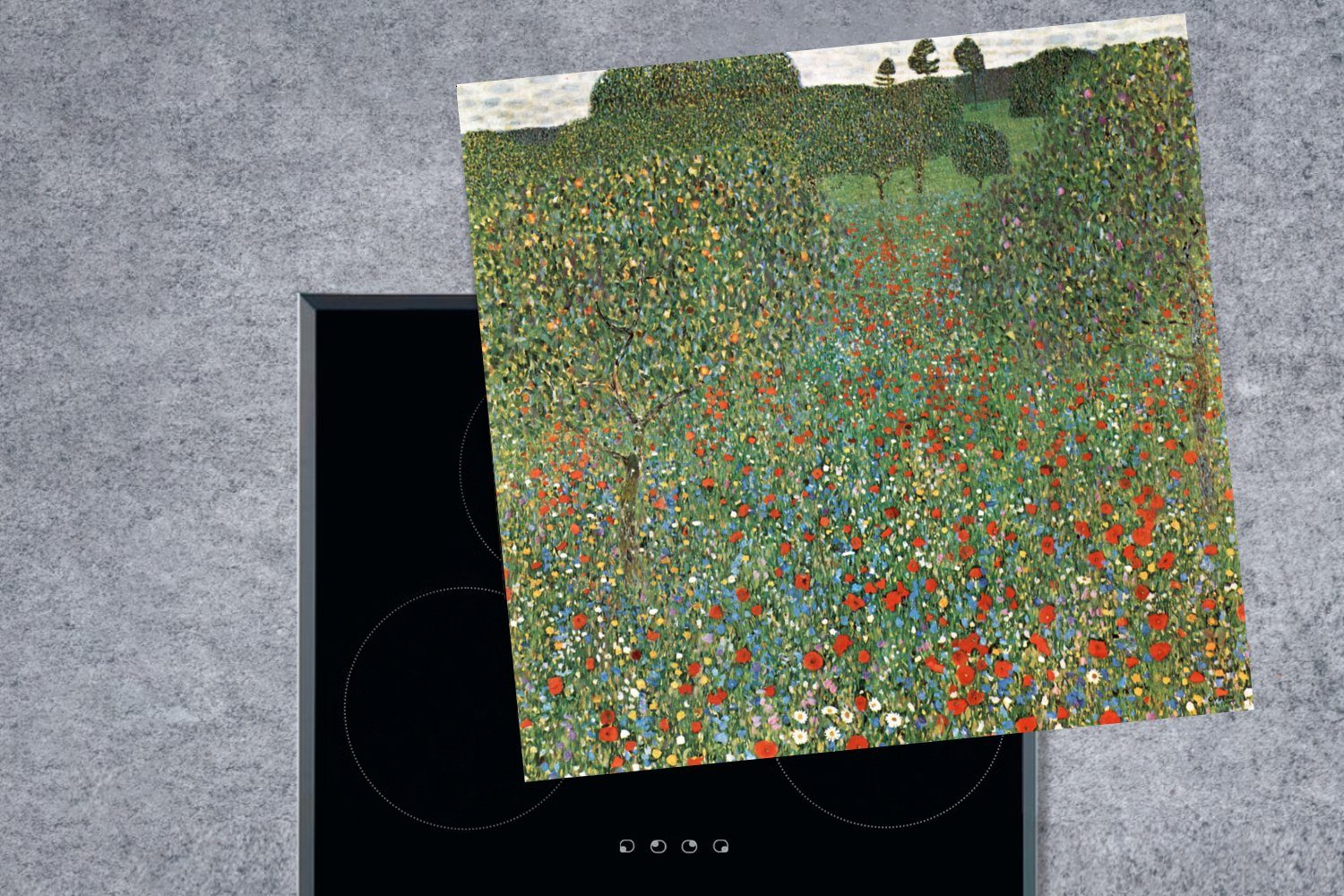 Ceranfeldabdeckung, küche Arbeitsplatte MuchoWow Herdblende-/Abdeckplatte - Mohnfeld 78x78 Gustav für Klimt, tlg), (1 cm, Vinyl,