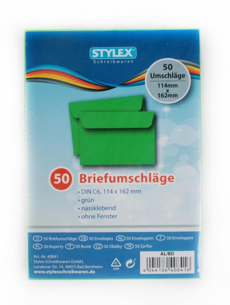 Stylex Schreibwaren Briefumschlag 50 farbige Briefumschläge / Din C6 / Farbe: grün