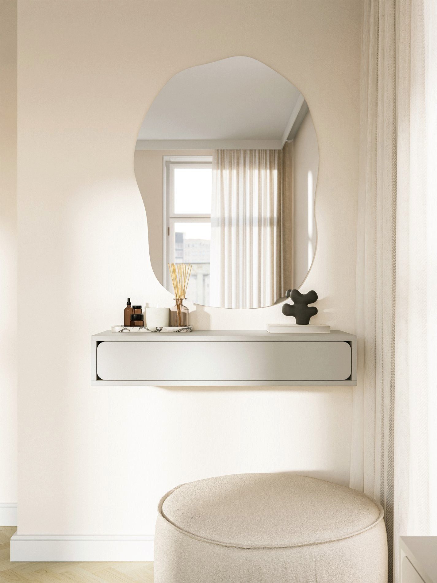 Selsey Konsolentisch WUWU, Hängekonsole mit Schublade, Greige, 90 cm
