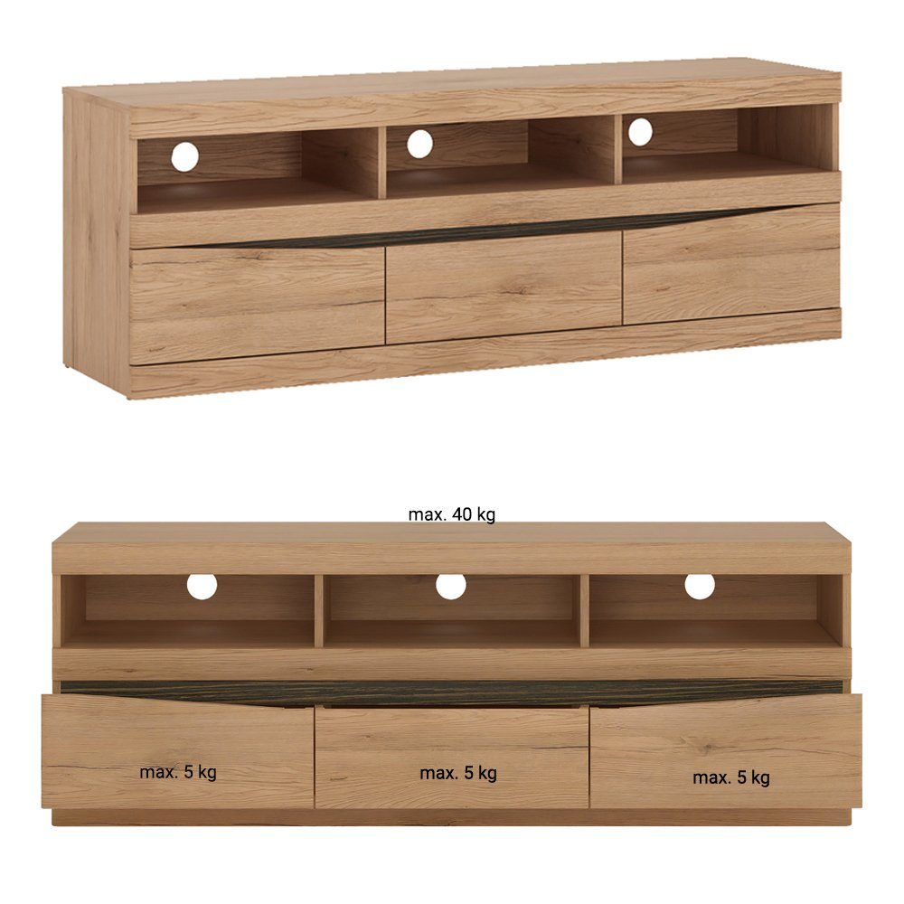 Lomadox Wohnwand SANFORD-129, (3-St), San Remo Eiche hell Nb., TV Wand mit Beleuchtung, 220/196,5/40 cm
