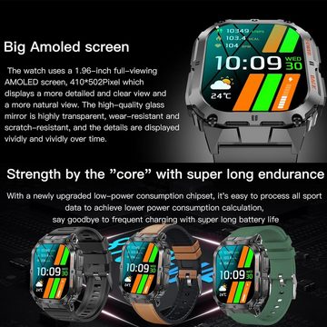 SGDDFIT Smartwatch (1,96 Zoll, Android, iOS), mit Telefonfunktion, IP68 Wasserdicht Sportuhr SpO2, Herzfrequenz