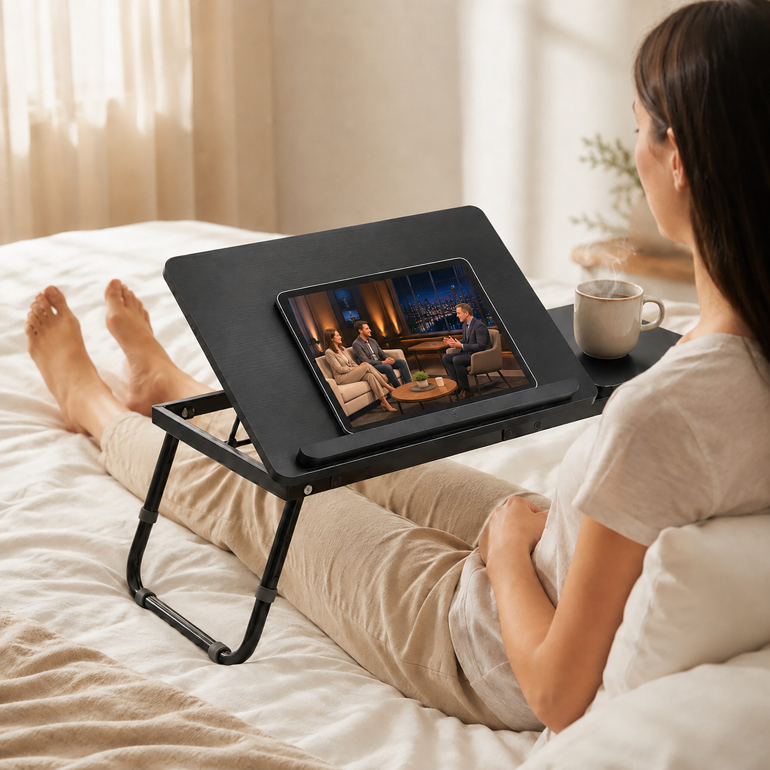 relaxdays Laptop Tablett 2x Laptoptisch fürs Bett schwarz, Faserplatte, (2-tlg)