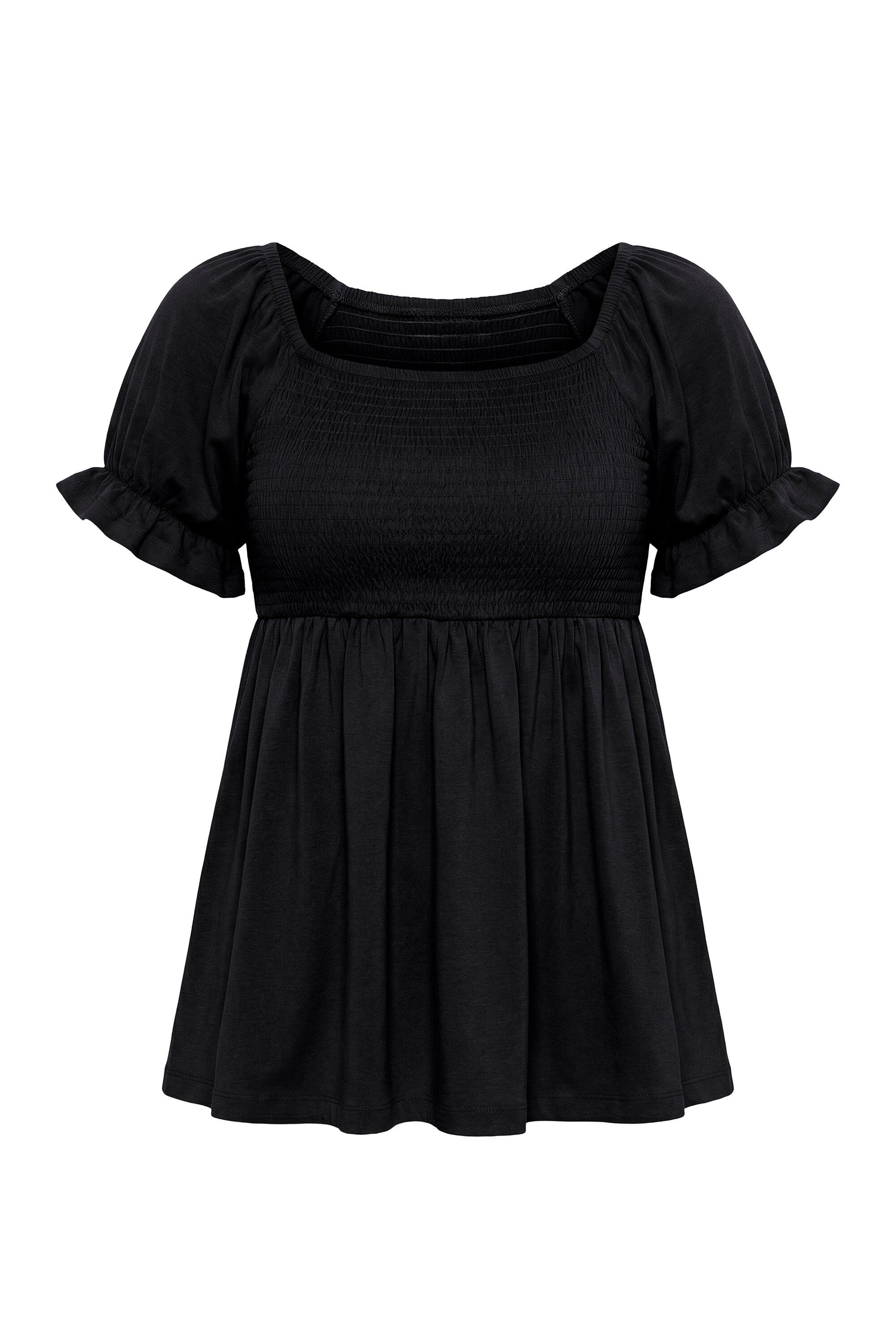 T-Shirt T-Shirt A-Linie gesmoktes Top Halbarm