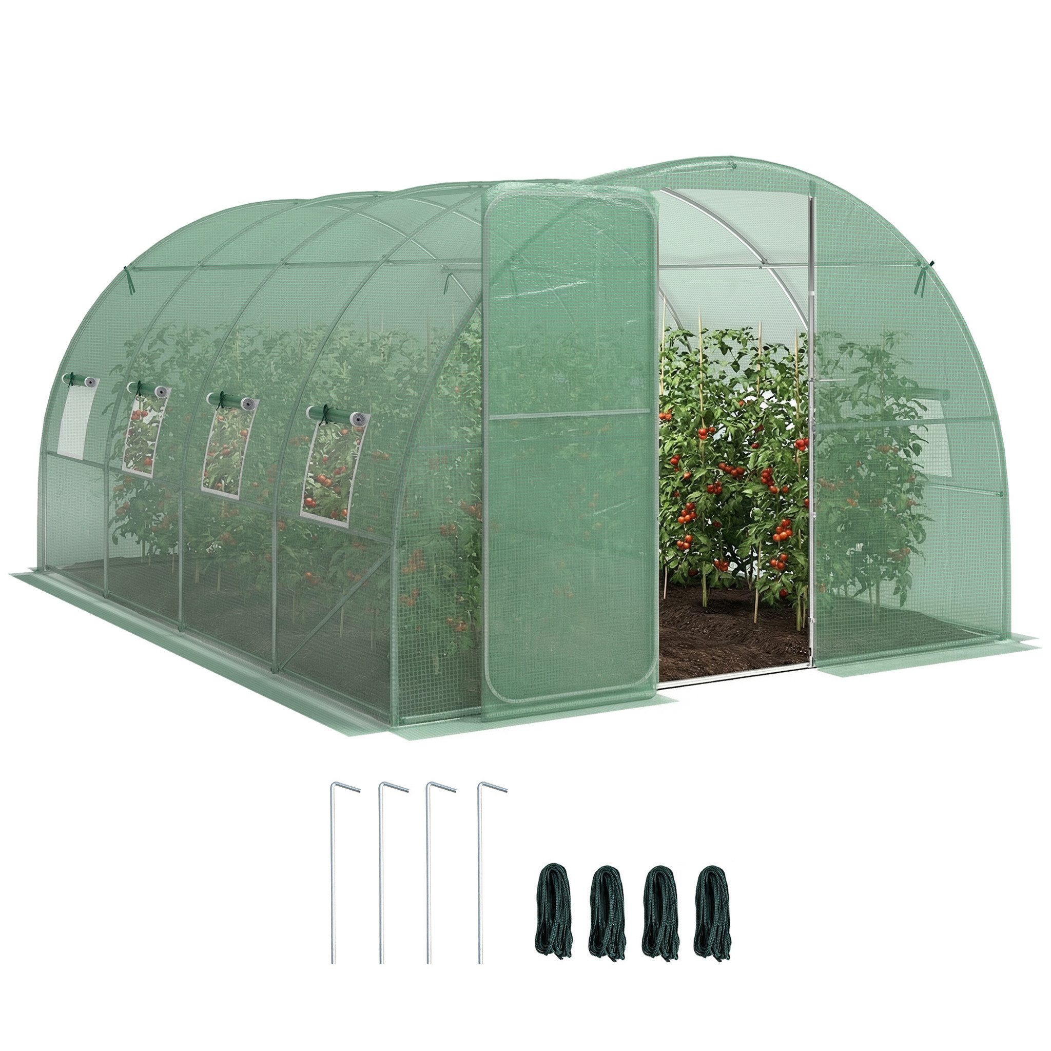 MC Star Gewächshaus 12 m² großes Gartentunnelgewächshaus, 295 x 400 x 200 cm, mit Tür und 8 Fenstern, 140 g/m² grüne PE-Folie