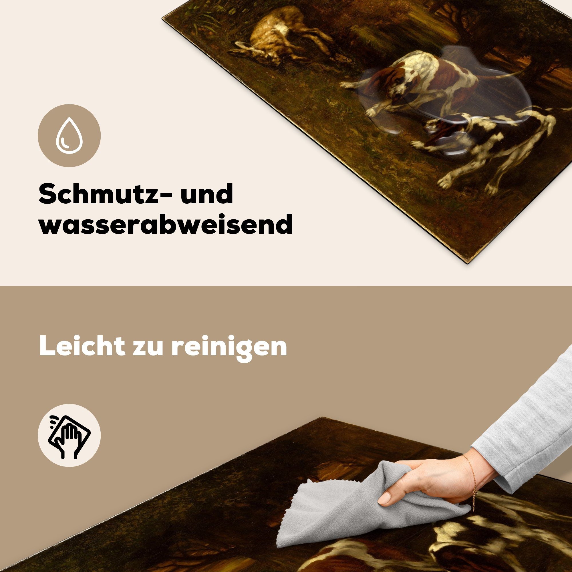 Herdblende-/Abdeckplatte von 81x52 für mit Schutz Gustave Jagdhunde Courbet, tlg), totem Induktionskochfeld (1 Hasen MuchoWow - Gemälde die Vinyl, küche, Ceranfeldabdeckung cm,