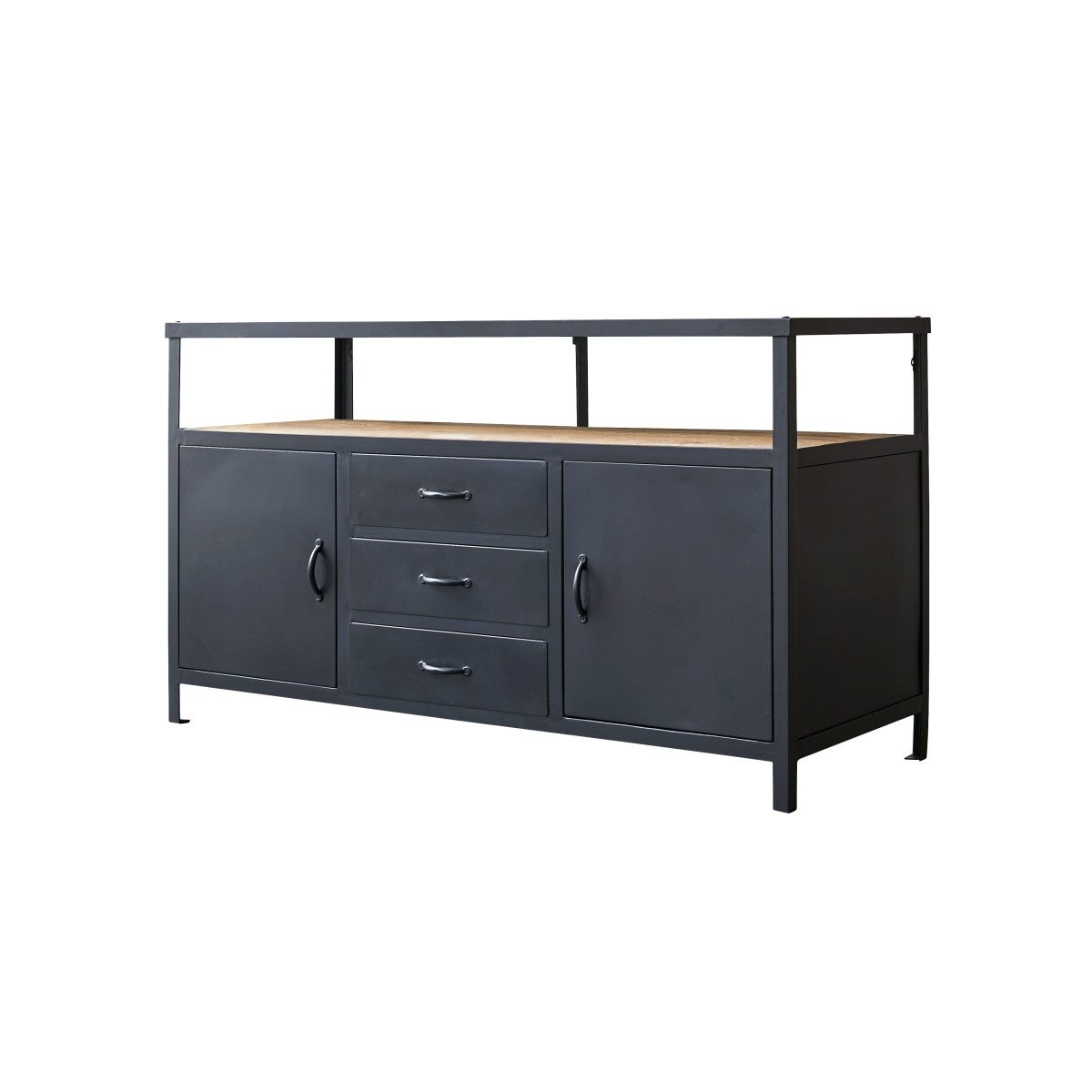 Tikamoon Waschtisch Waschtisch 140 cm Doppelwaschtisch Metall und Mangoholz massiv Loft Si