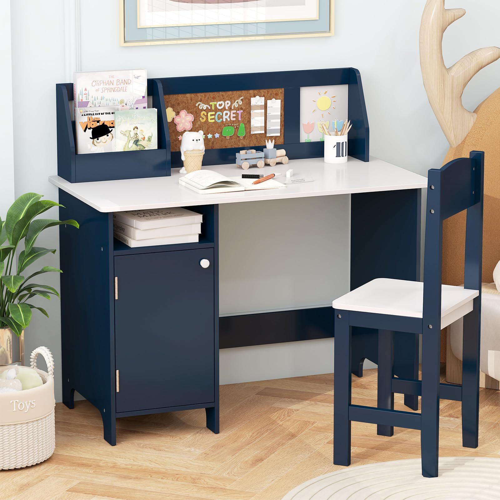 COSTWAY Kinderschreibtisch mit Stuhl Set, Holz, günstig online kaufen