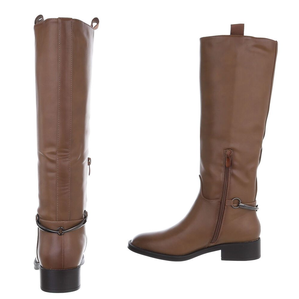 Ital-Design Damen Freizeit Stiefel (88577480) Blockabsatz Flache Stiefel in Hellbraun