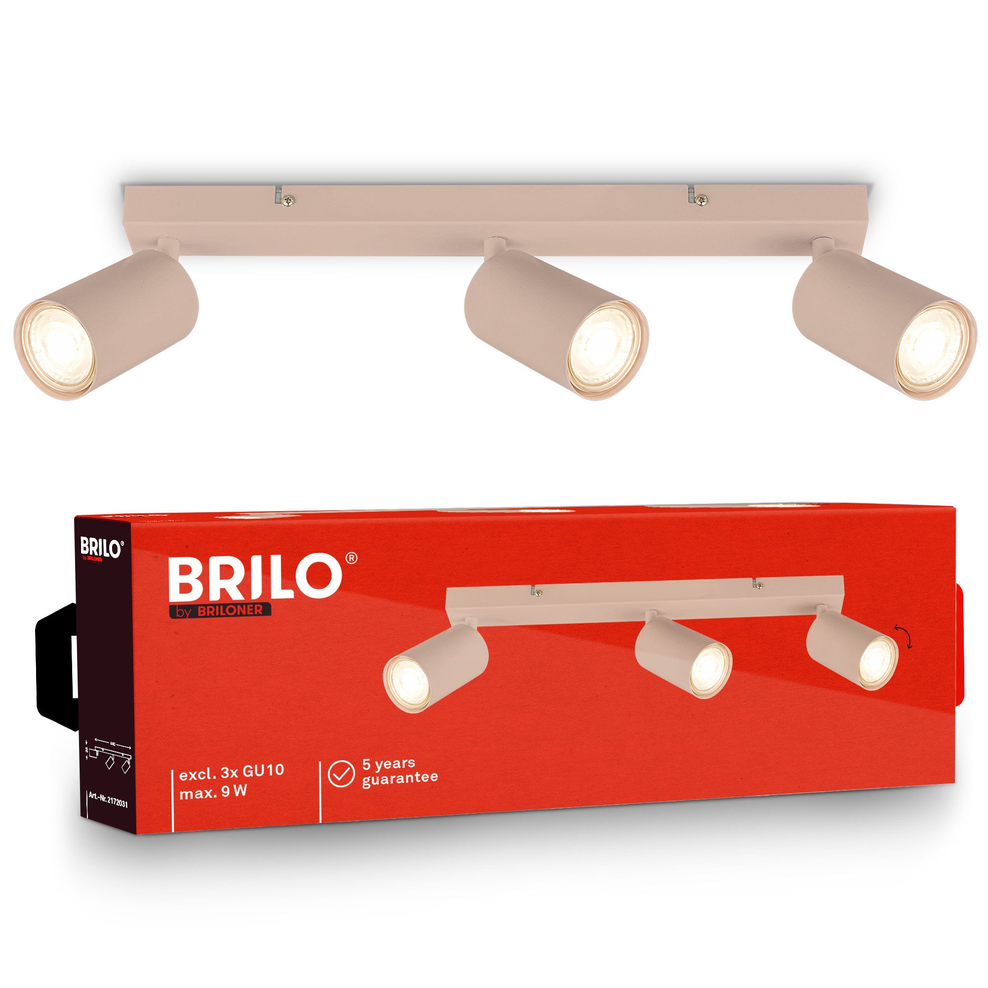 Briloner Leuchten Deckenleuchte LED Wandlampe Deckenlampe innen Schlafzimmer Wohnzimmer GU10, 3-flammig, ohne Leuchtmittel, Abhängig vom Leuchtmittel - Warmweiß / Neutralweiß / Kaltweiß, Wandlampe Innen 80 x 15,5 cm Silberfarbig max. 9W GU10 Kinderzimmer