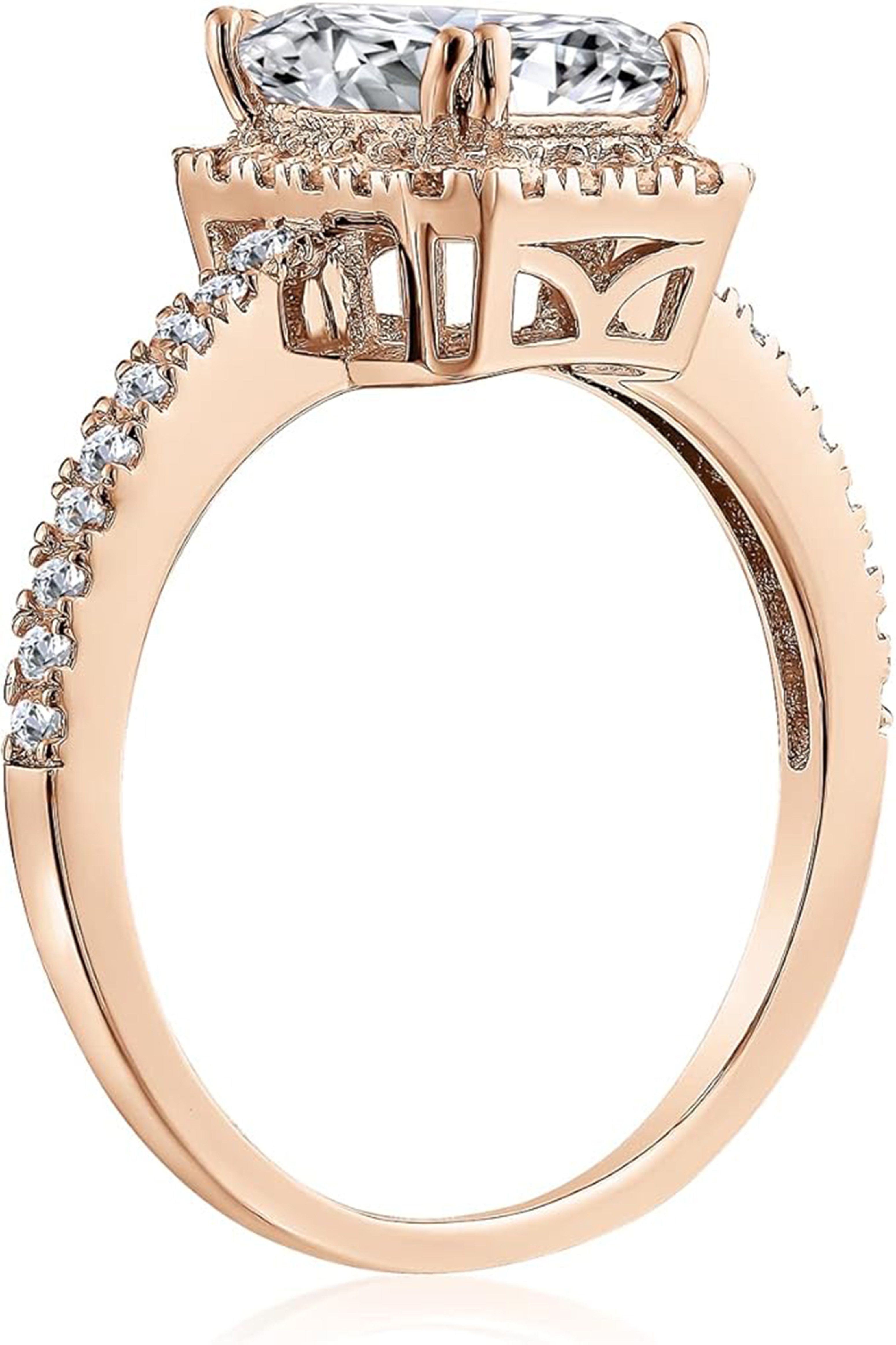 Jumpeak Verlobungsring 585 Gold, 2ct Smaragdschliff	, Labor-Diamant, Damen-Eheringset, Geschenk für Ihre Liebsten/Jubiläum/Weihnachten, Luxusschmuck mit IGI