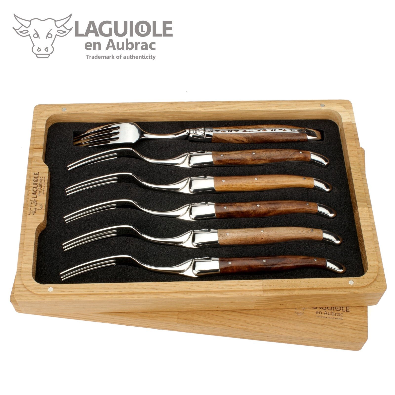 Laguiole en Aubrac Steakbesteck 62F99CVIF, 6 Gabeln - Griff Weinrebe - Backen und Gabelteil Stahl glänzend