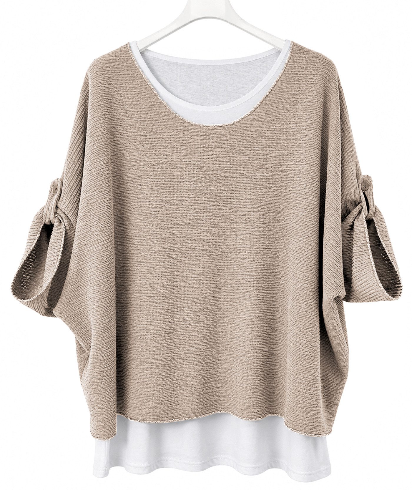 dy_mode Blusenshirt Damen Blusenshirt Oberteil 2-in-1 Lagenlook Shirt Fledermausärmel 2-teilige Set, inkl. Halskette, Fledermausärmel – Bild 4 von 5