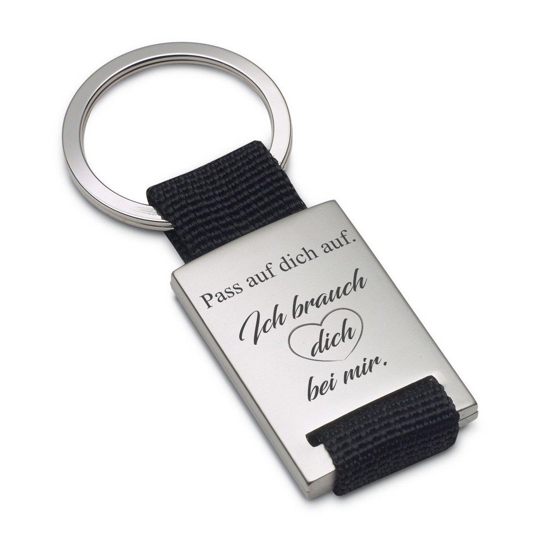 Lieblingsmensch Schlüsselanhänger Pass auf dich Lasergravur ein Geschenk Ich bei (Schlüsselanhänger auf. dich tolles filigrane inklusive Robuste Schlüsselring), Gravur, mit - und mir. brauch