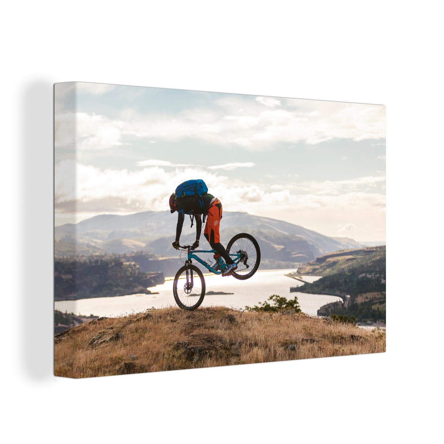 OneMillionCanvasses® Leinwandbild Mountainbiking entlang eines Flusses in den Vereinigten Staaten, (1 St), Wandbild Leinwandbilder, Aufhängefertig, Wanddeko, 30x20 cm