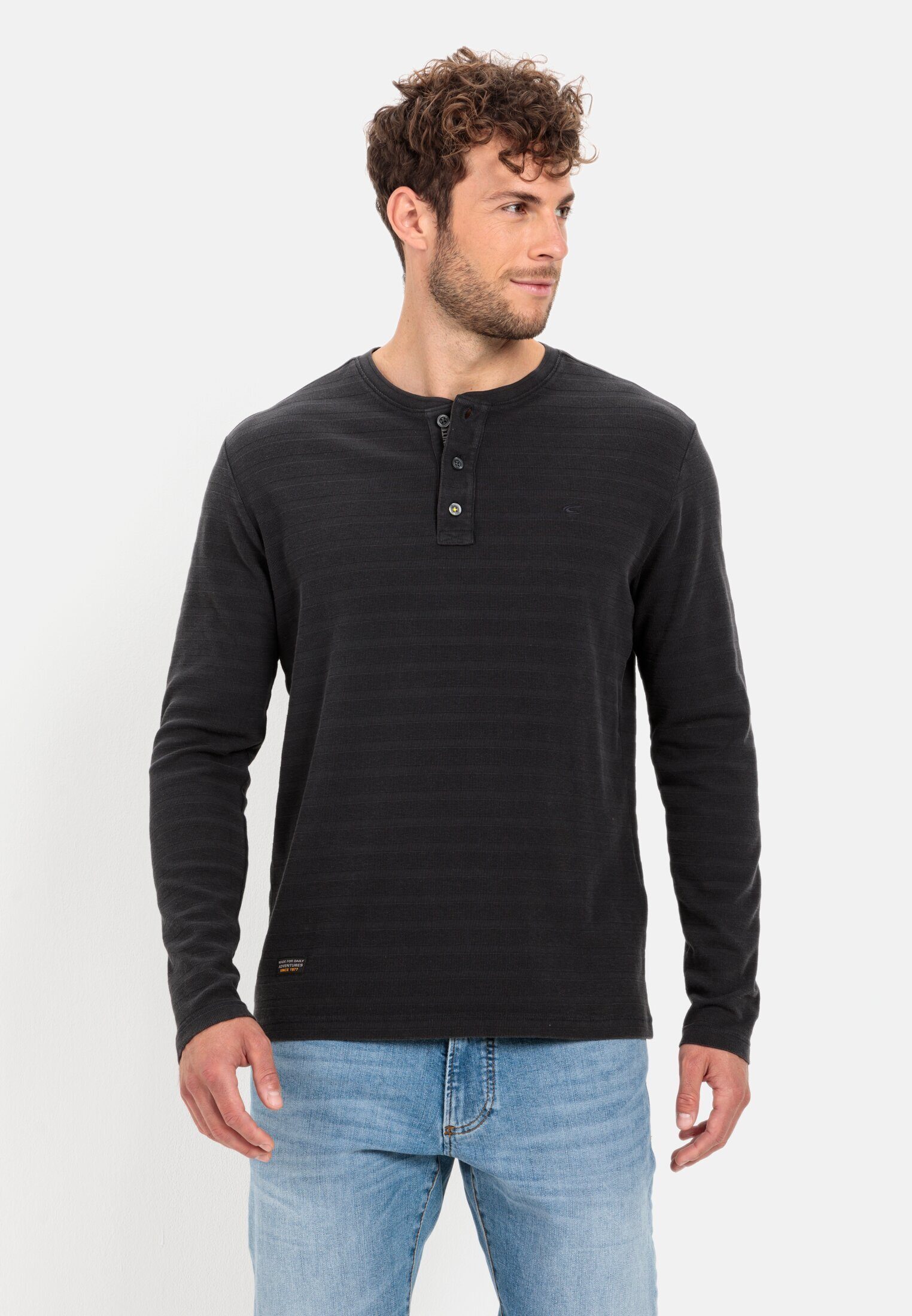 camel active Henleyshirt aus reiner Baumwolle Schwarz