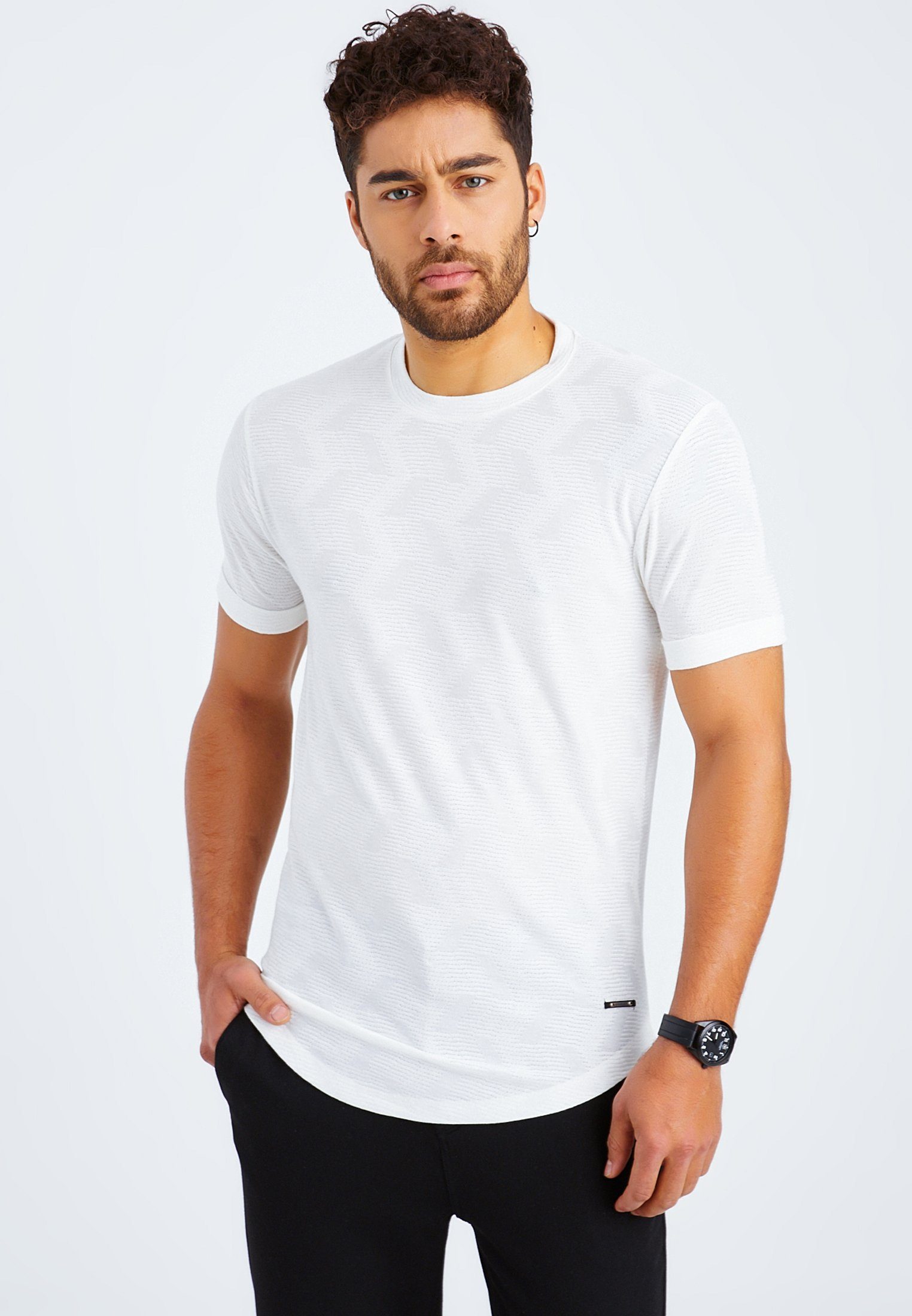 Herren LN-55585 Nelson Rundhals T-Shirt normal ecruweiß T-Shirt Leif