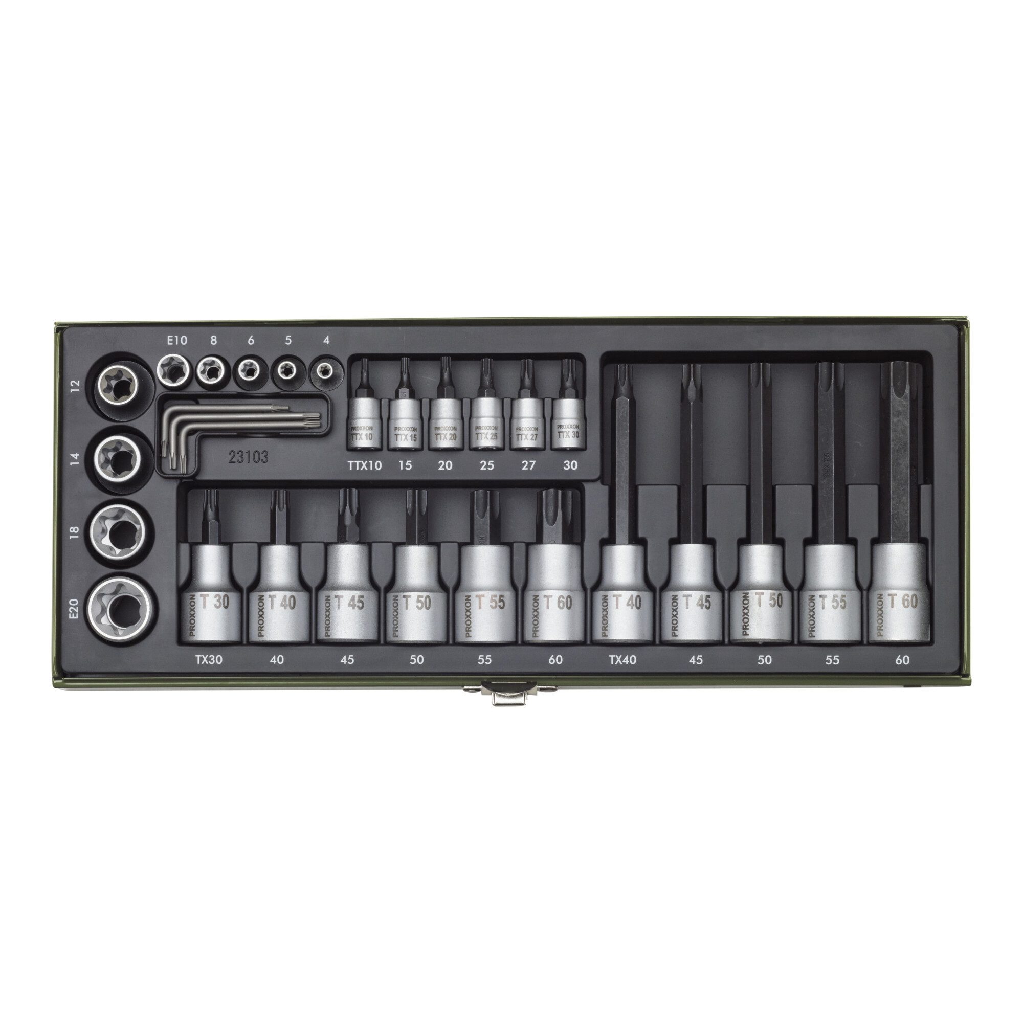 PROXXON INDUSTRIAL Steckschlüssel Proxxon Steckschlüsselsatz ZollTX Zoll, 1/4 Zoll + 1/2 Zoll (29-tlg)
