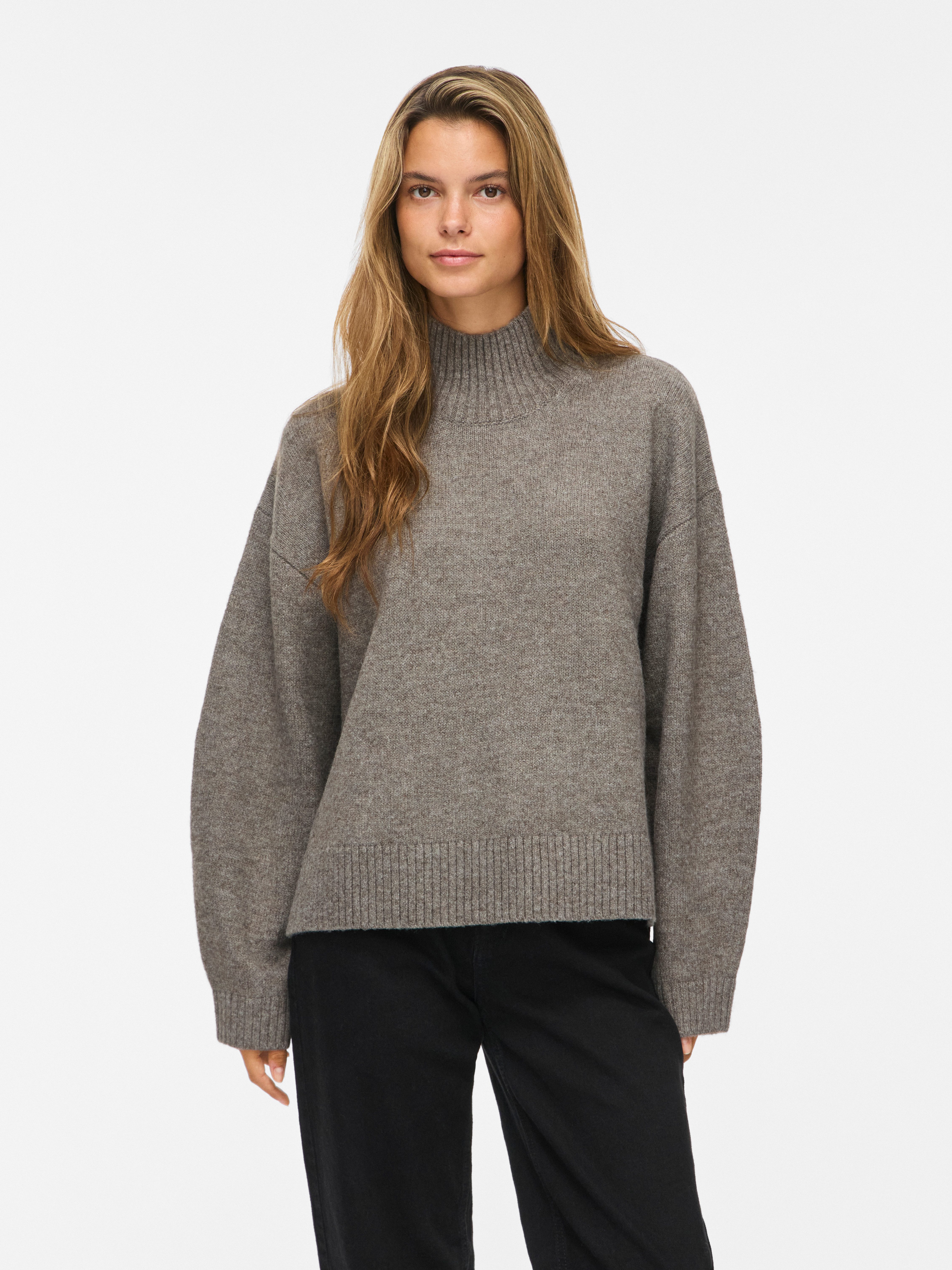 Vila Strickpullover VISIA L/S HIGH NECK KNIT PULLOVER-NOOS Materialmix, oversize