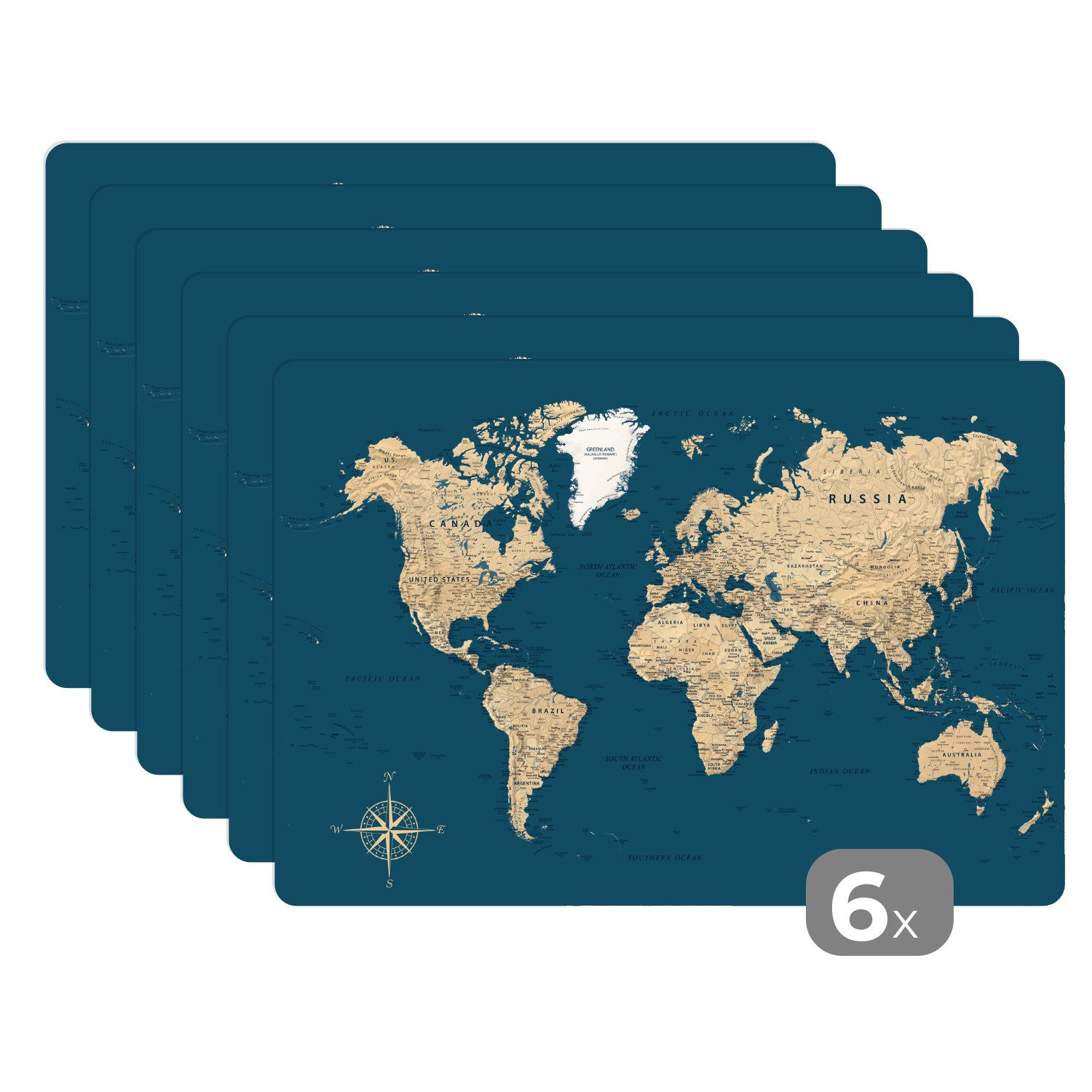 MuchoWow Platzset Weltkarte - Dunkelblau - günstig online kaufen